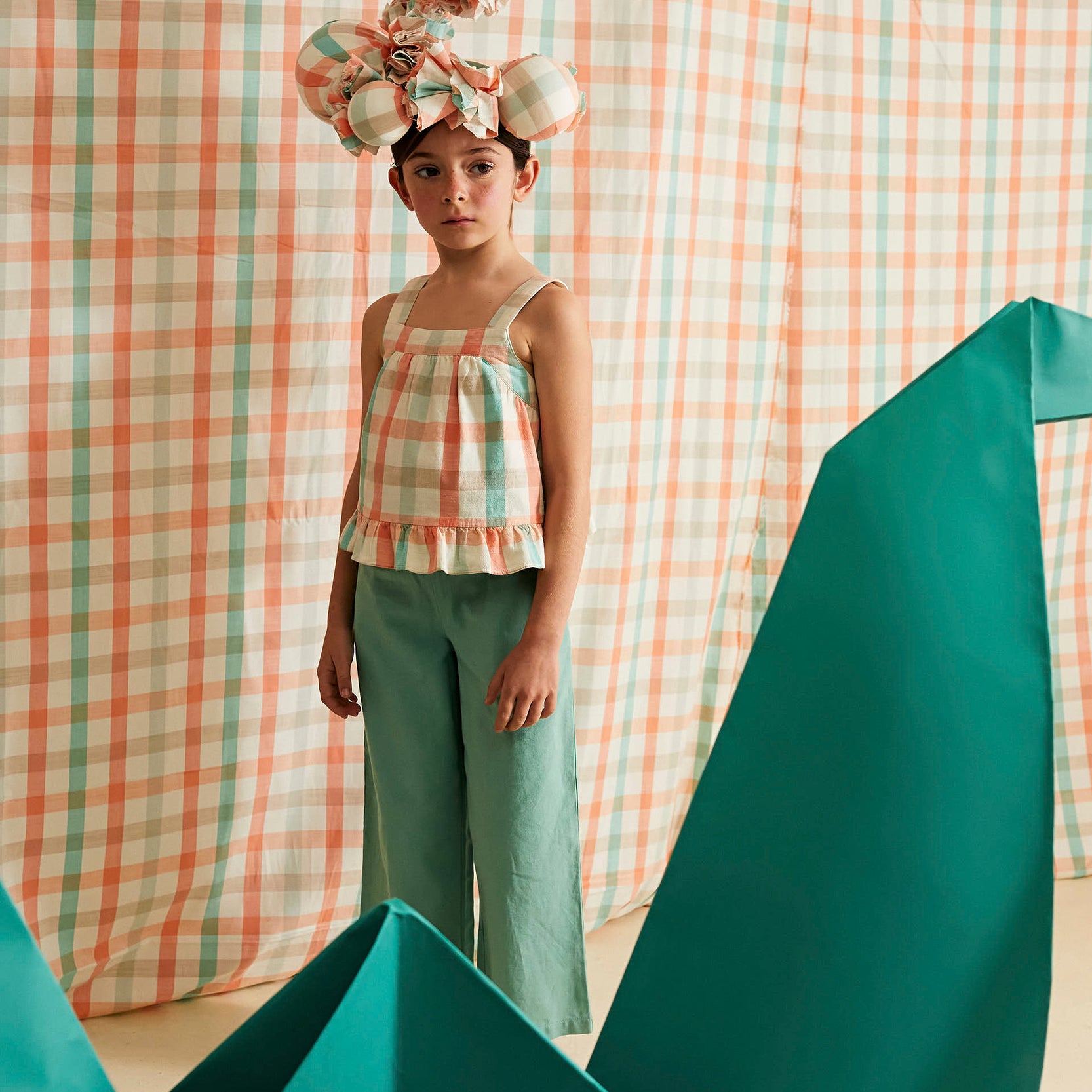 Cotton and Linen Trousers for Girls 'B&S', Green