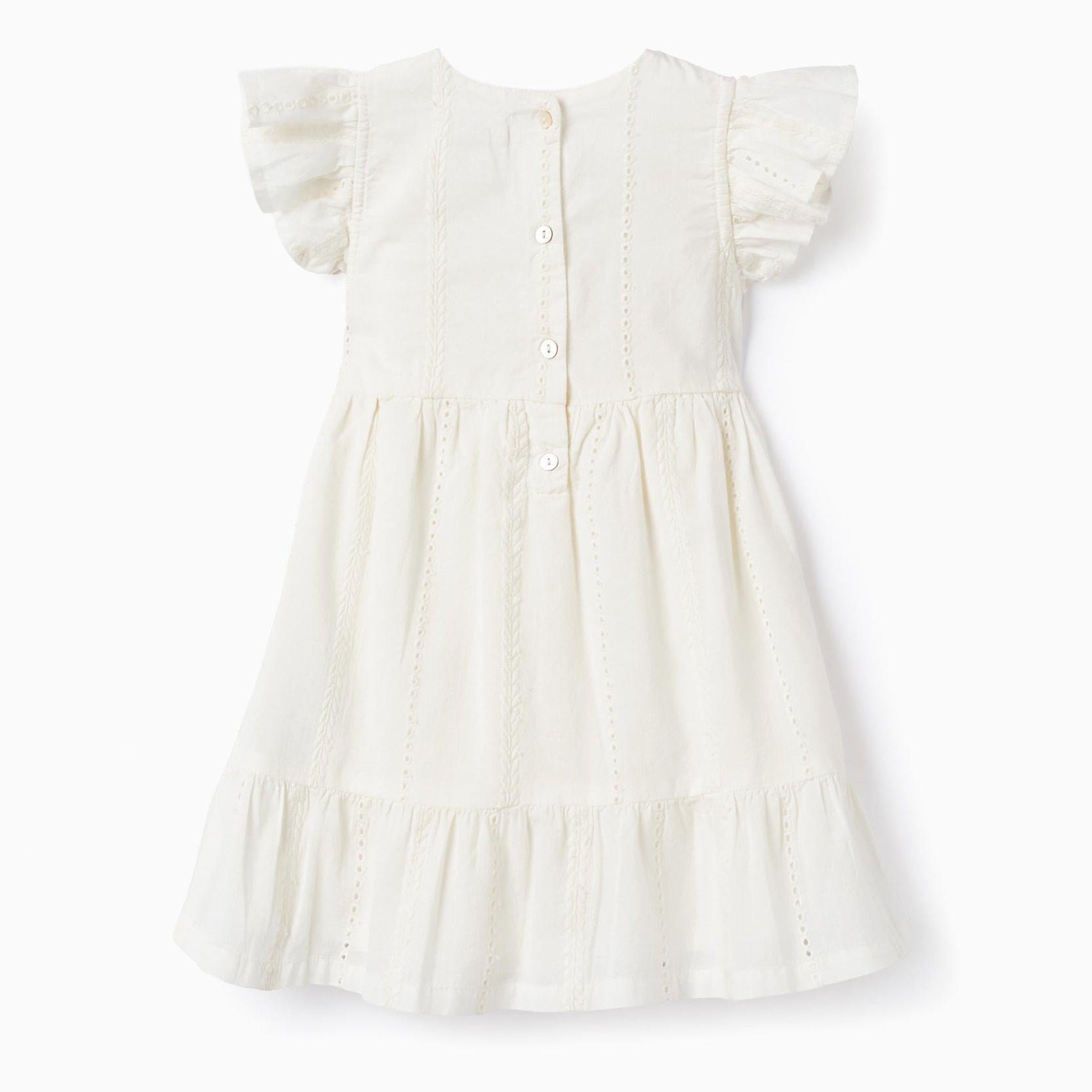 Cotton Dress with Embroidery for Baby Girls, White