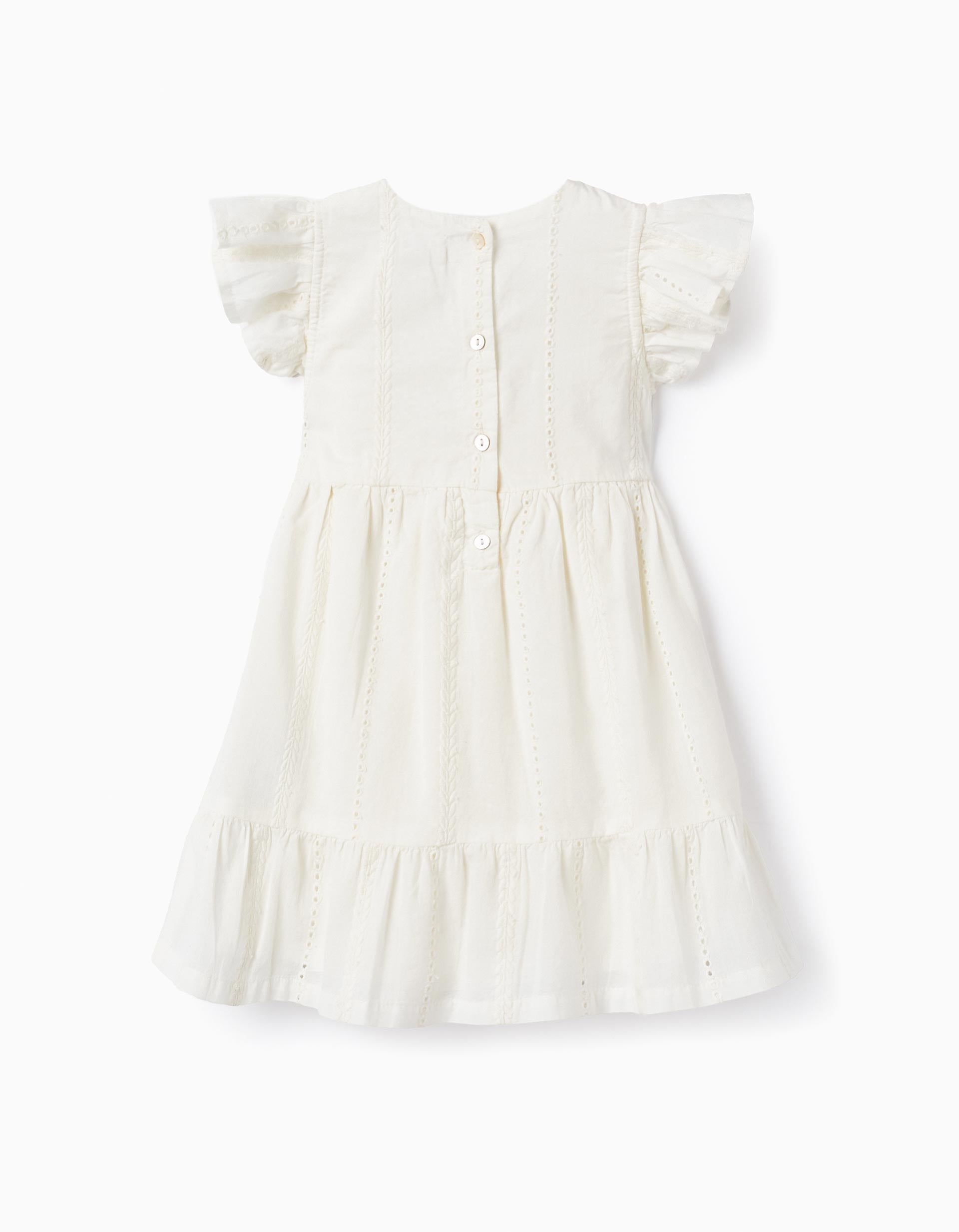Cotton Dress with Embroidery for Baby Girls, White