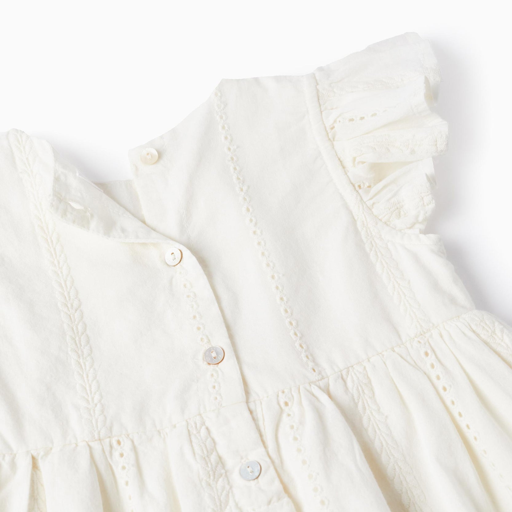 Cotton Dress with Embroidery for Baby Girls, White