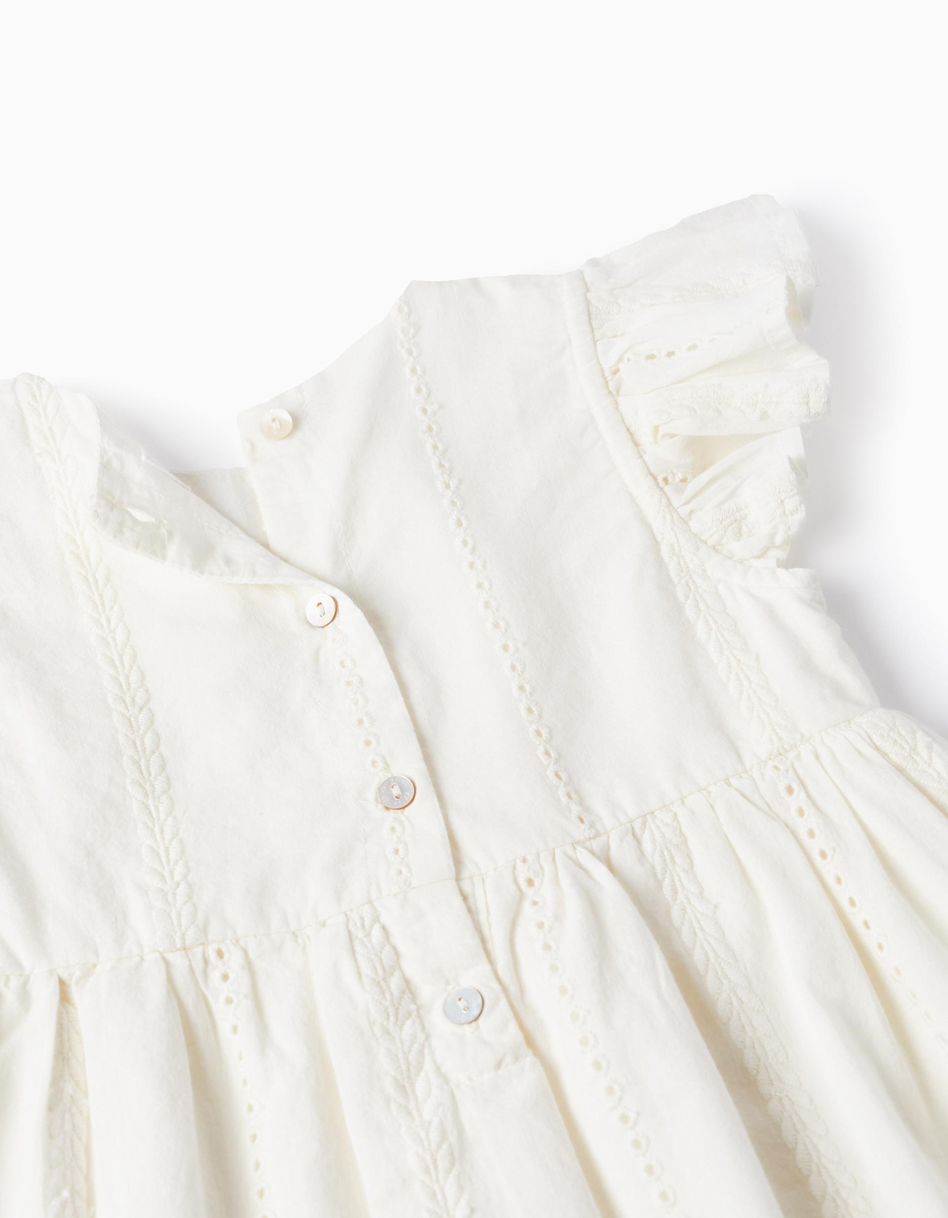 Cotton Dress with Embroidery for Baby Girls, White