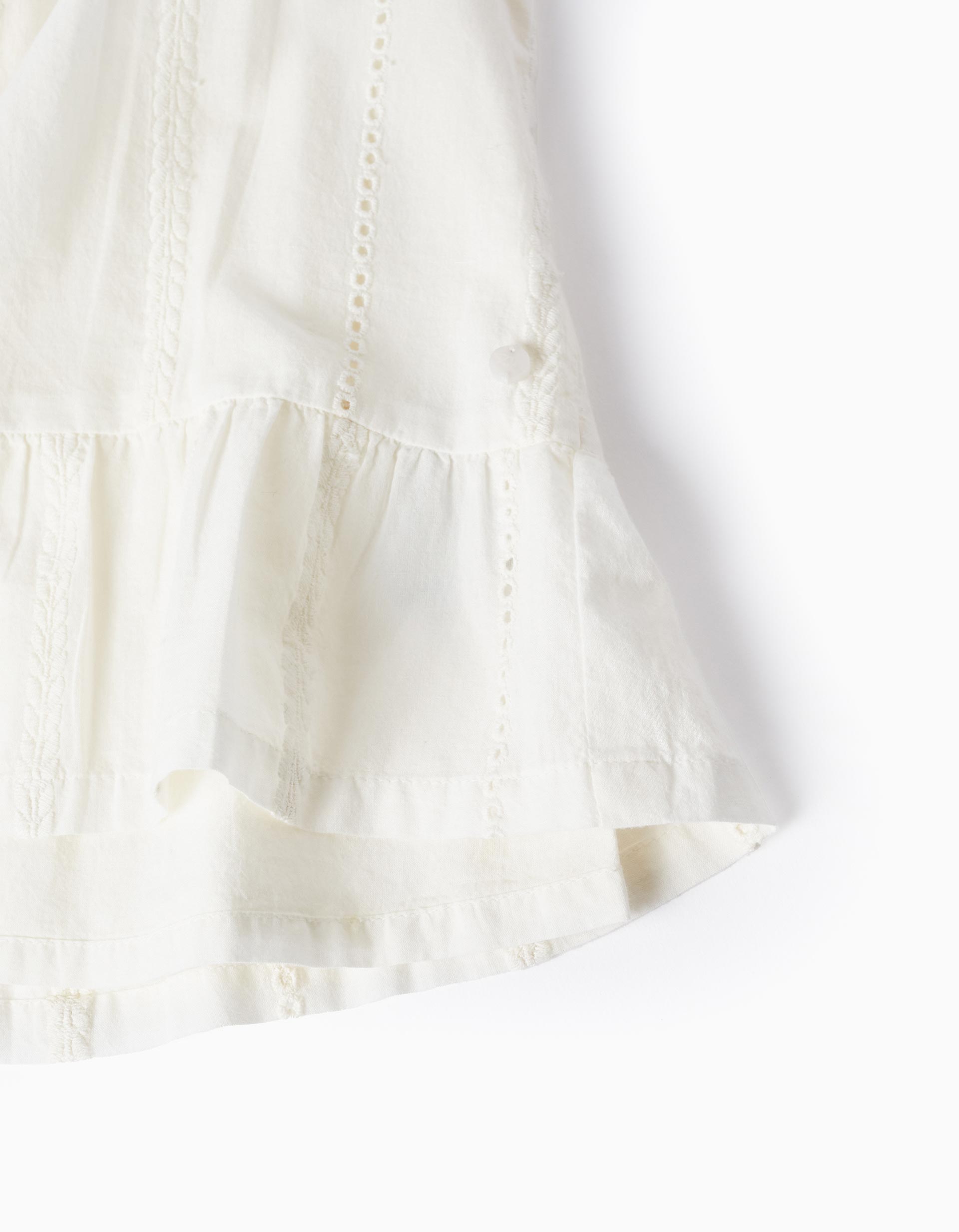 Cotton Dress with Embroidery for Baby Girls, White