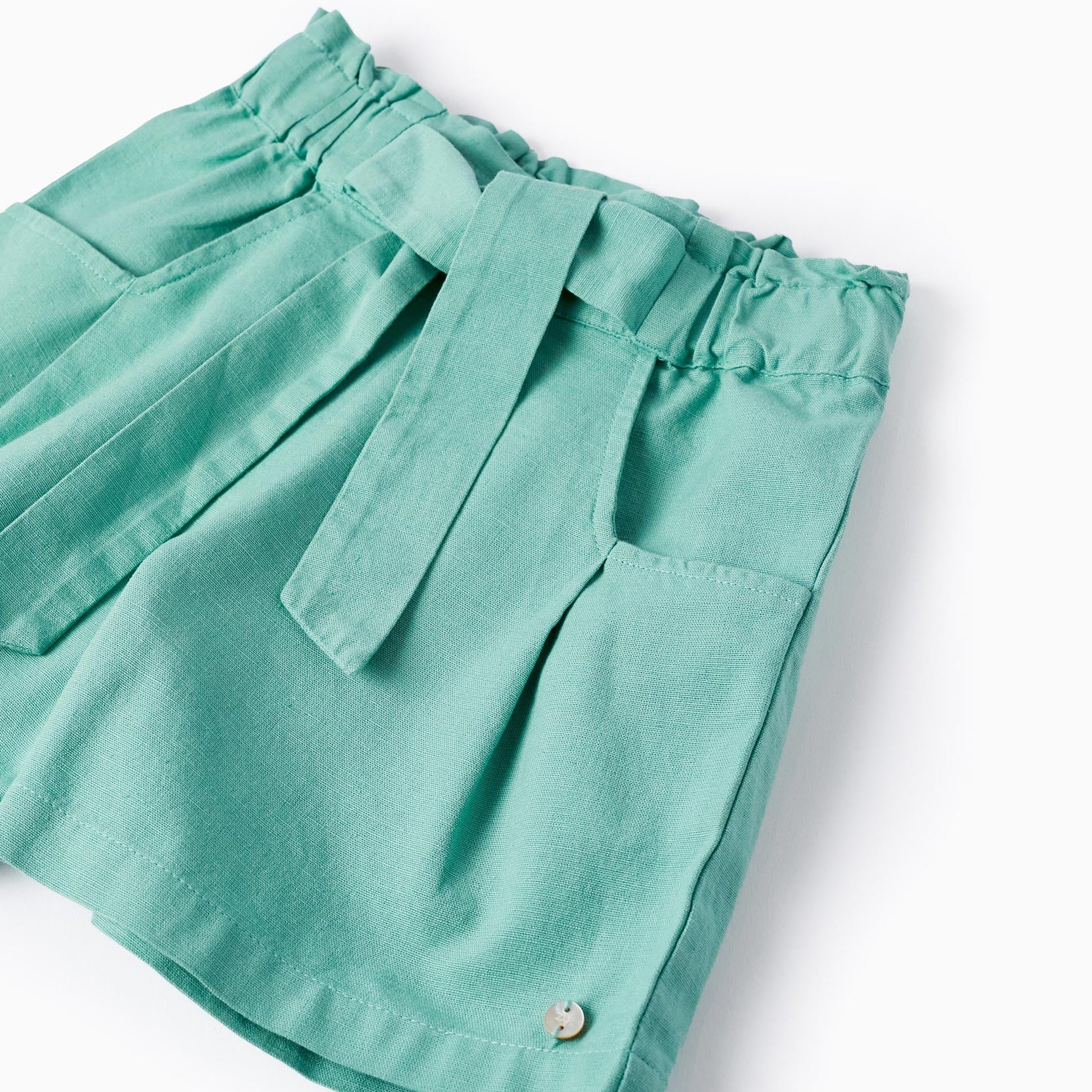 Linen Shorts for Girls, Green