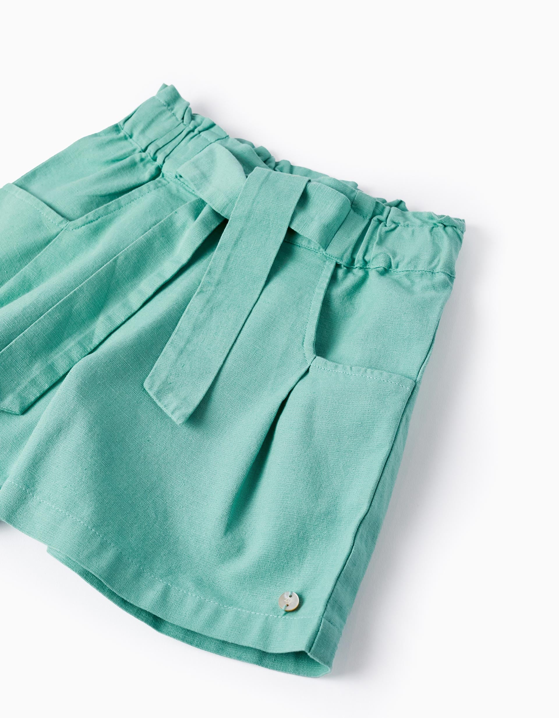 Linen Shorts for Girls, Green