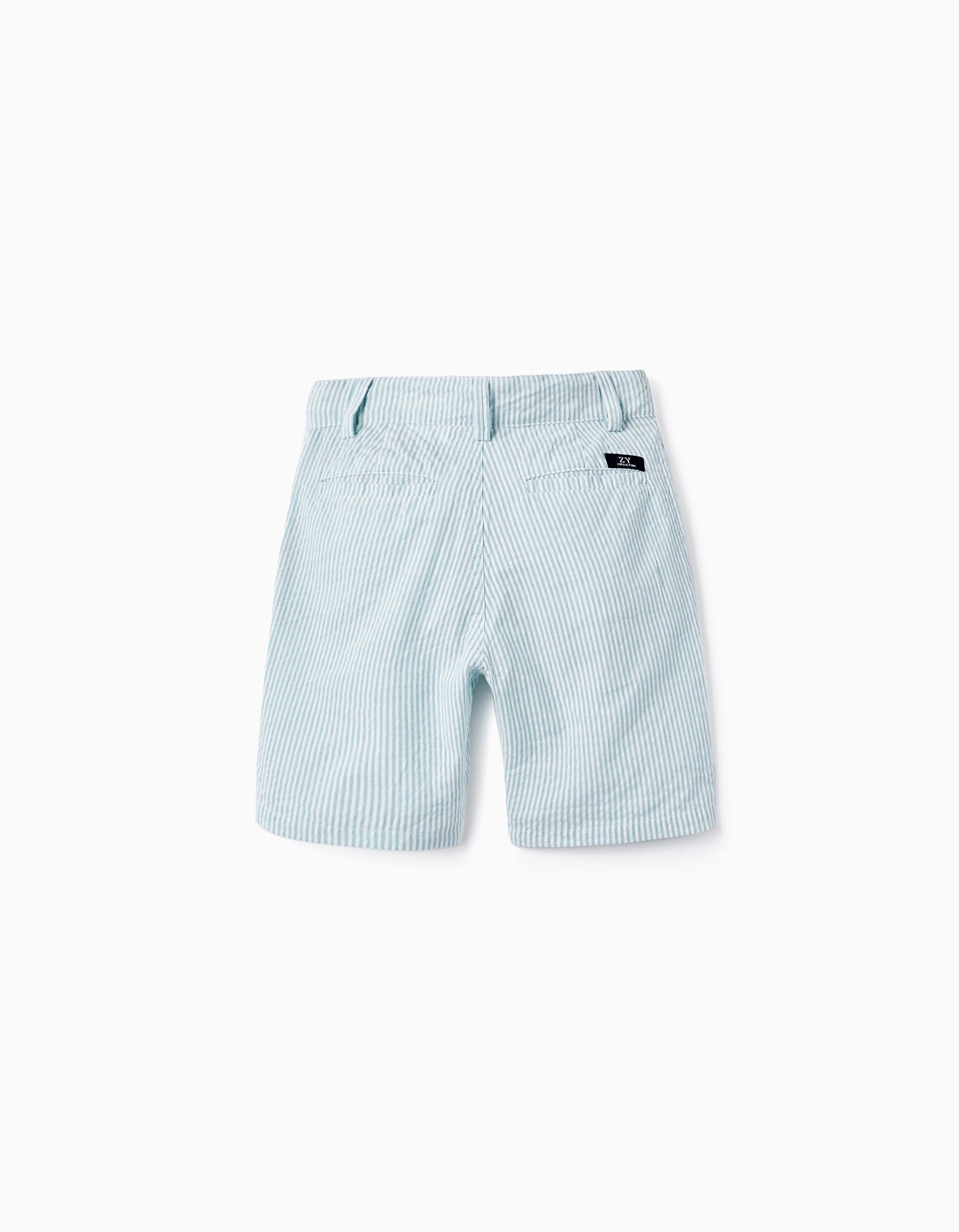 Striped Chino Shorts for Boys, White/Green