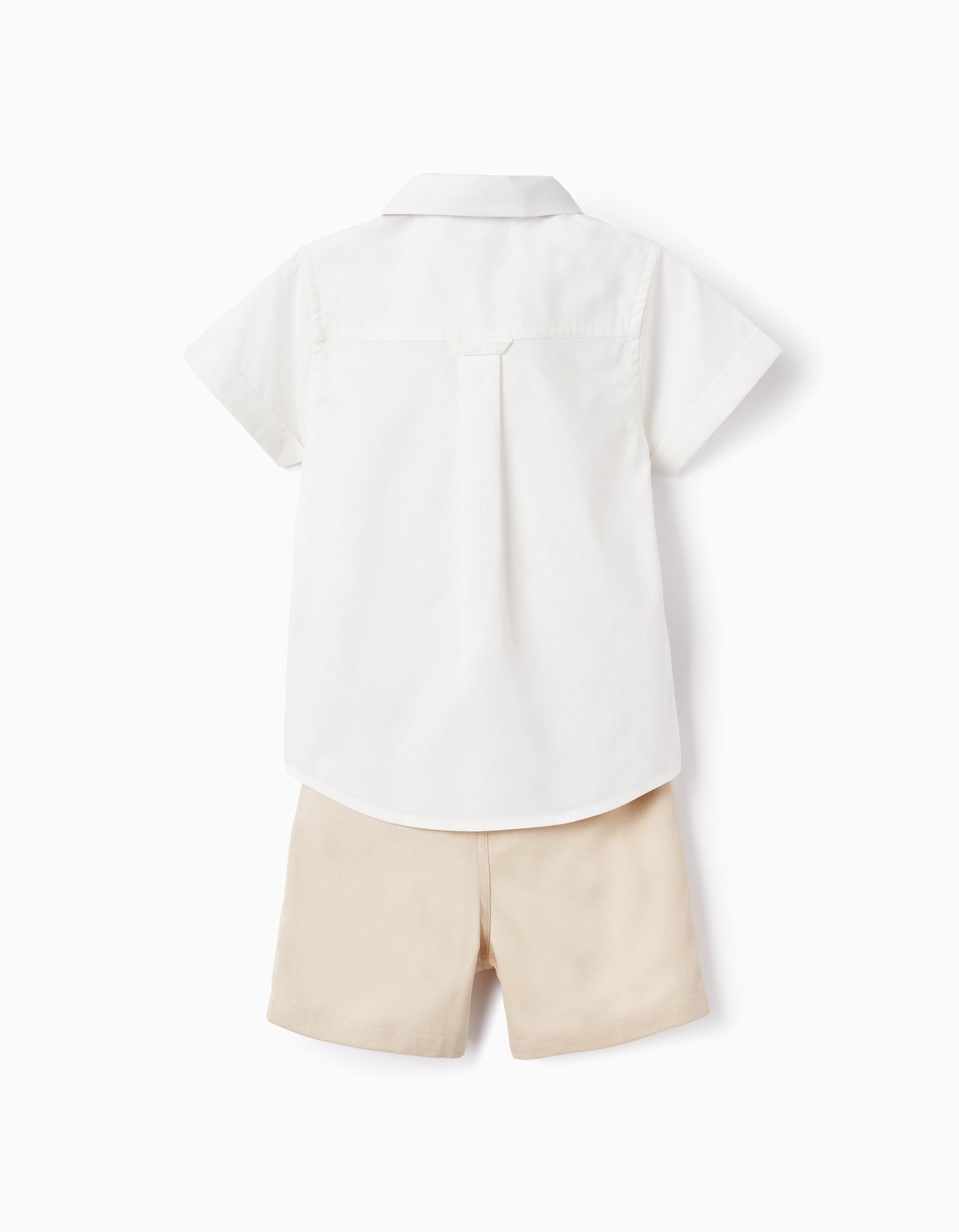 Shirt + Bow Tie + Shorts for Baby Boys, White/Beige