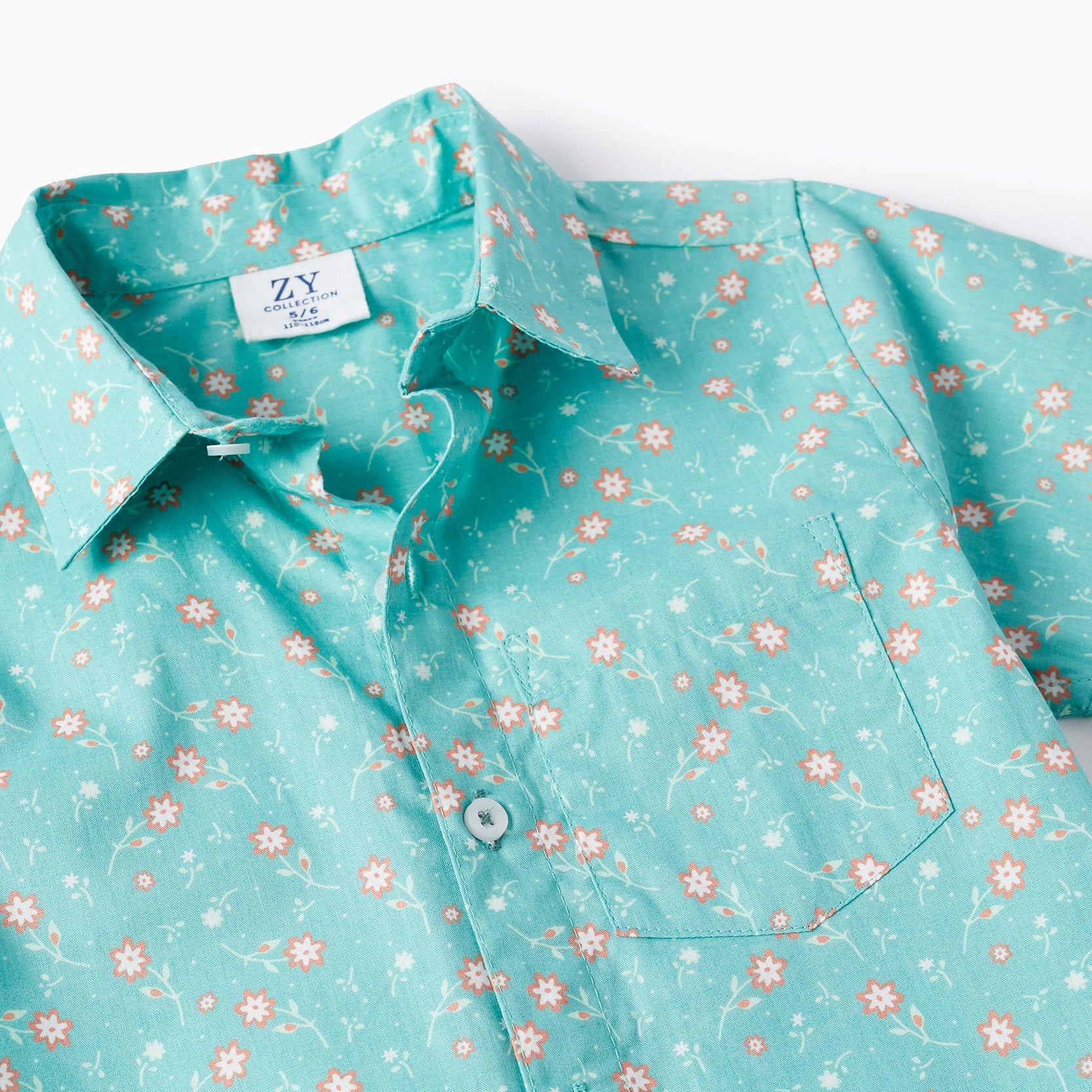 Floral Cotton Shirt for Boys, Aqua Green