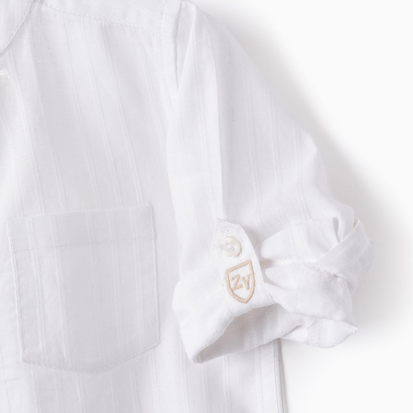 Cotton Shirt with Mao Collar for Baby Boys, White