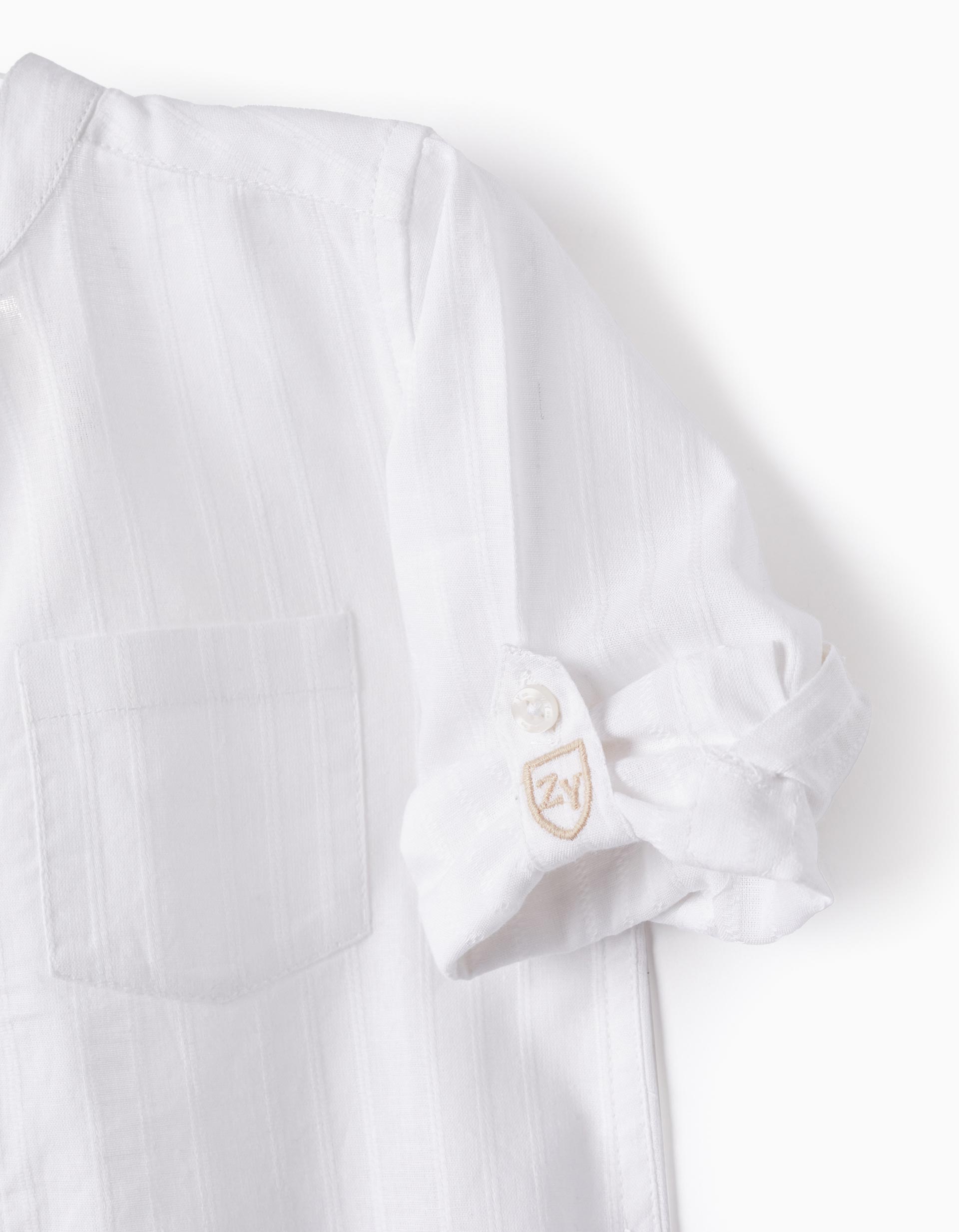 Cotton Shirt with Mao Collar for Baby Boys, White