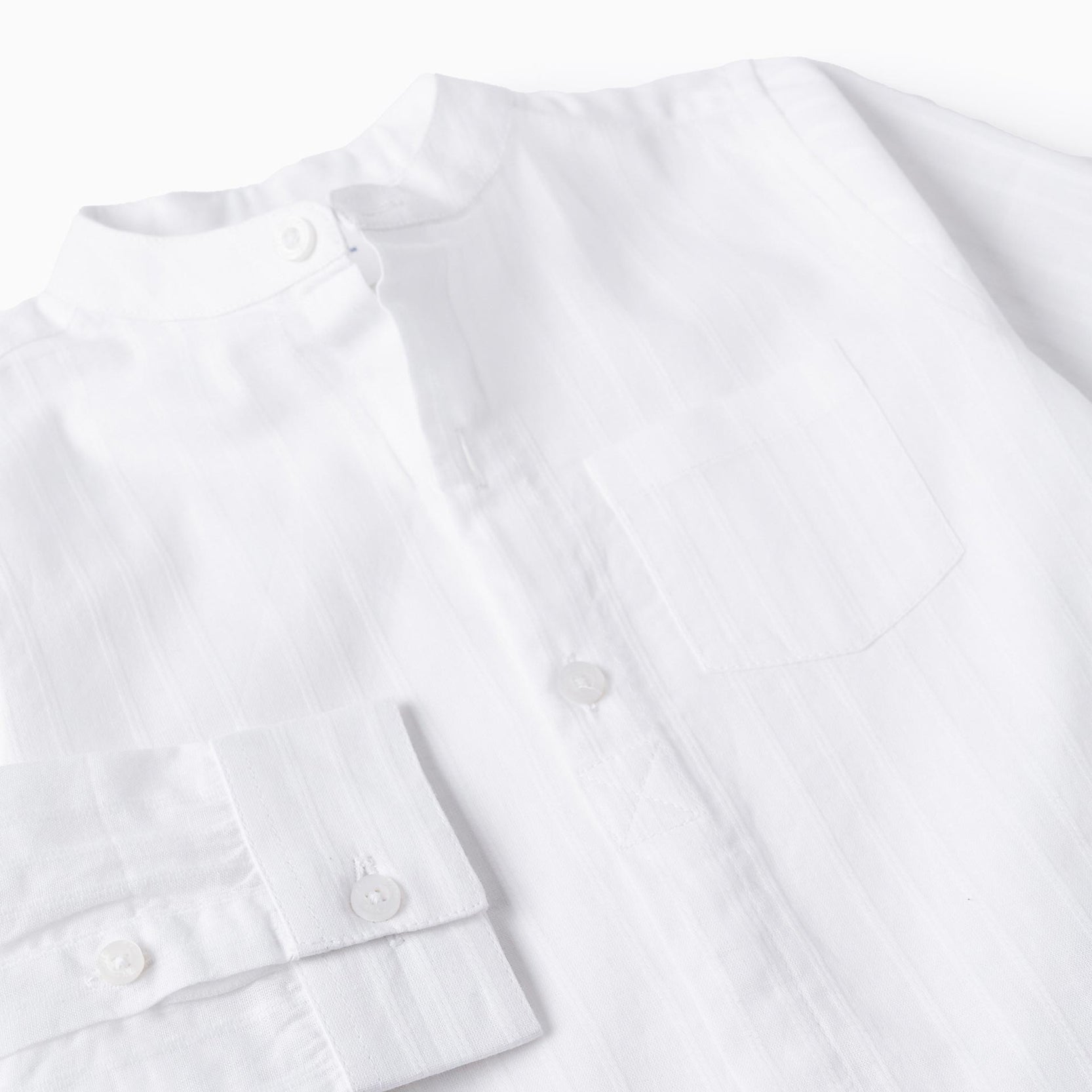 Cotton Shirt with Mao Collar for Baby Boys, White