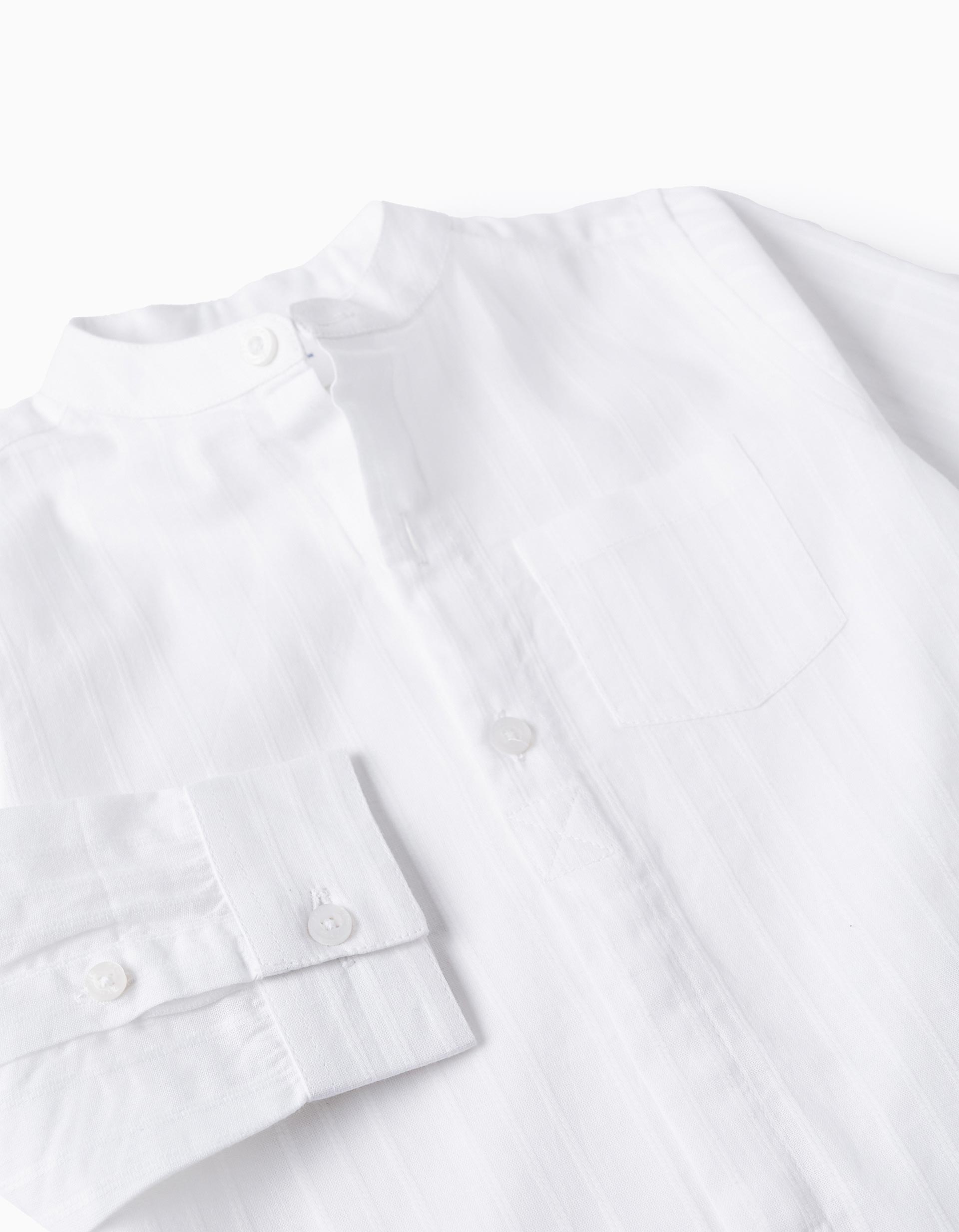 Cotton Shirt with Mao Collar for Baby Boys, White