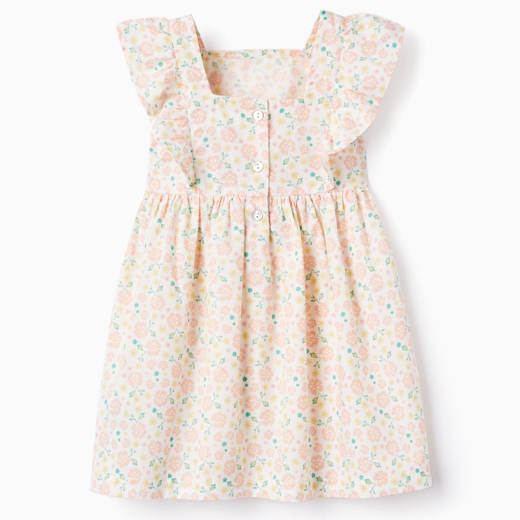 Floral Cotton Dress for Baby Girls, White