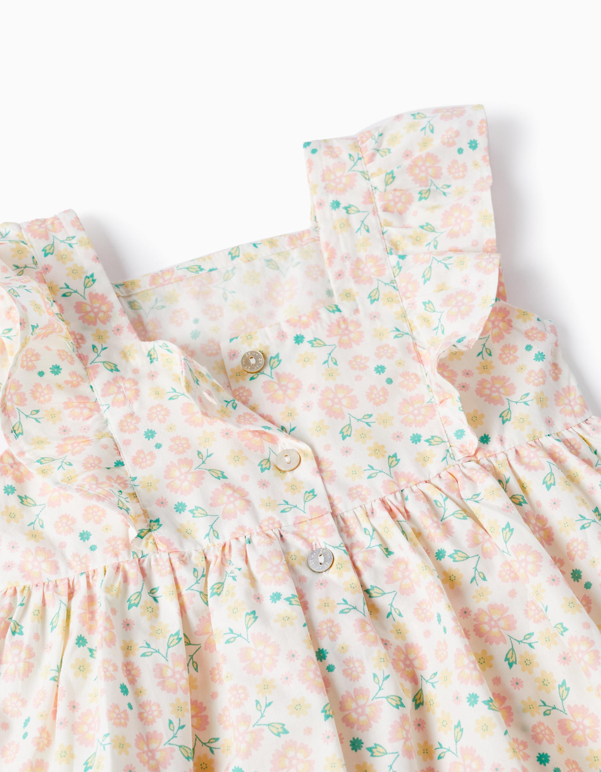Floral Cotton Dress for Baby Girls, White
