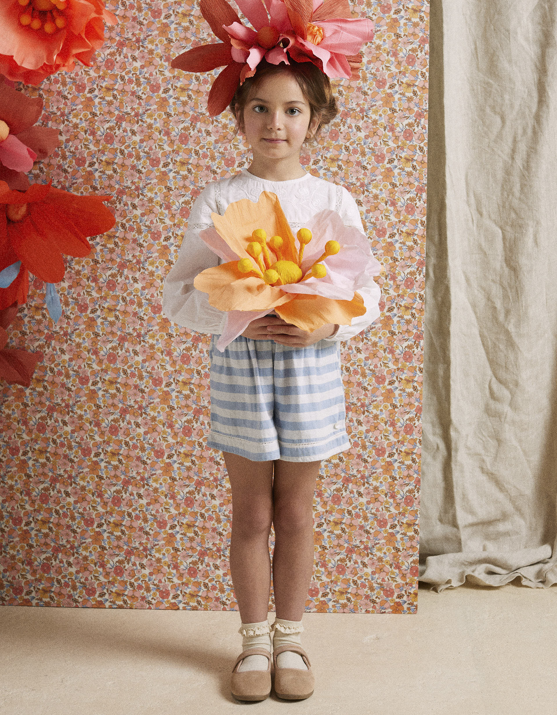 Striped Cotton Shorts for Girls 'B&S', Blue