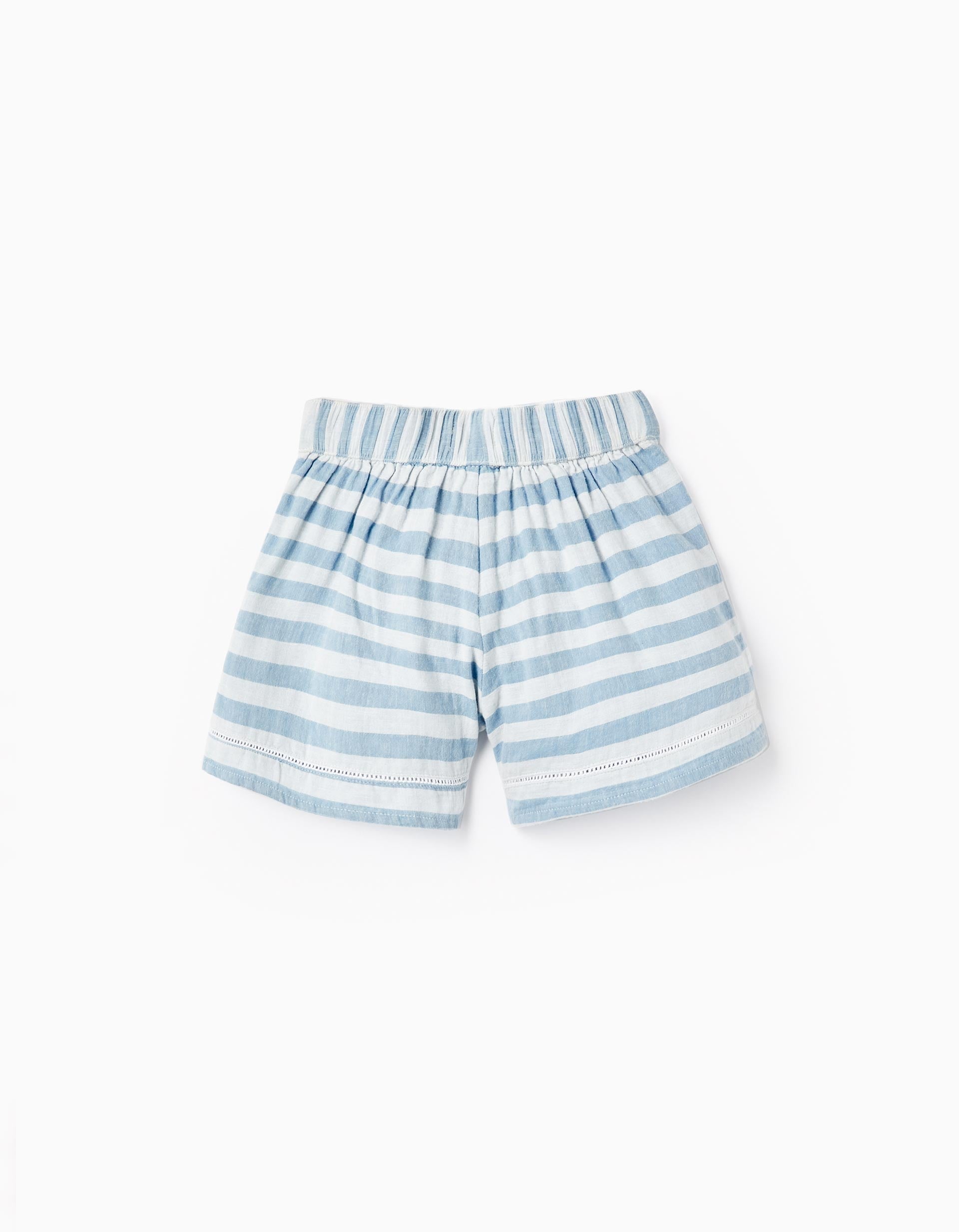 Striped Cotton Shorts for Girls 'B&S', Blue