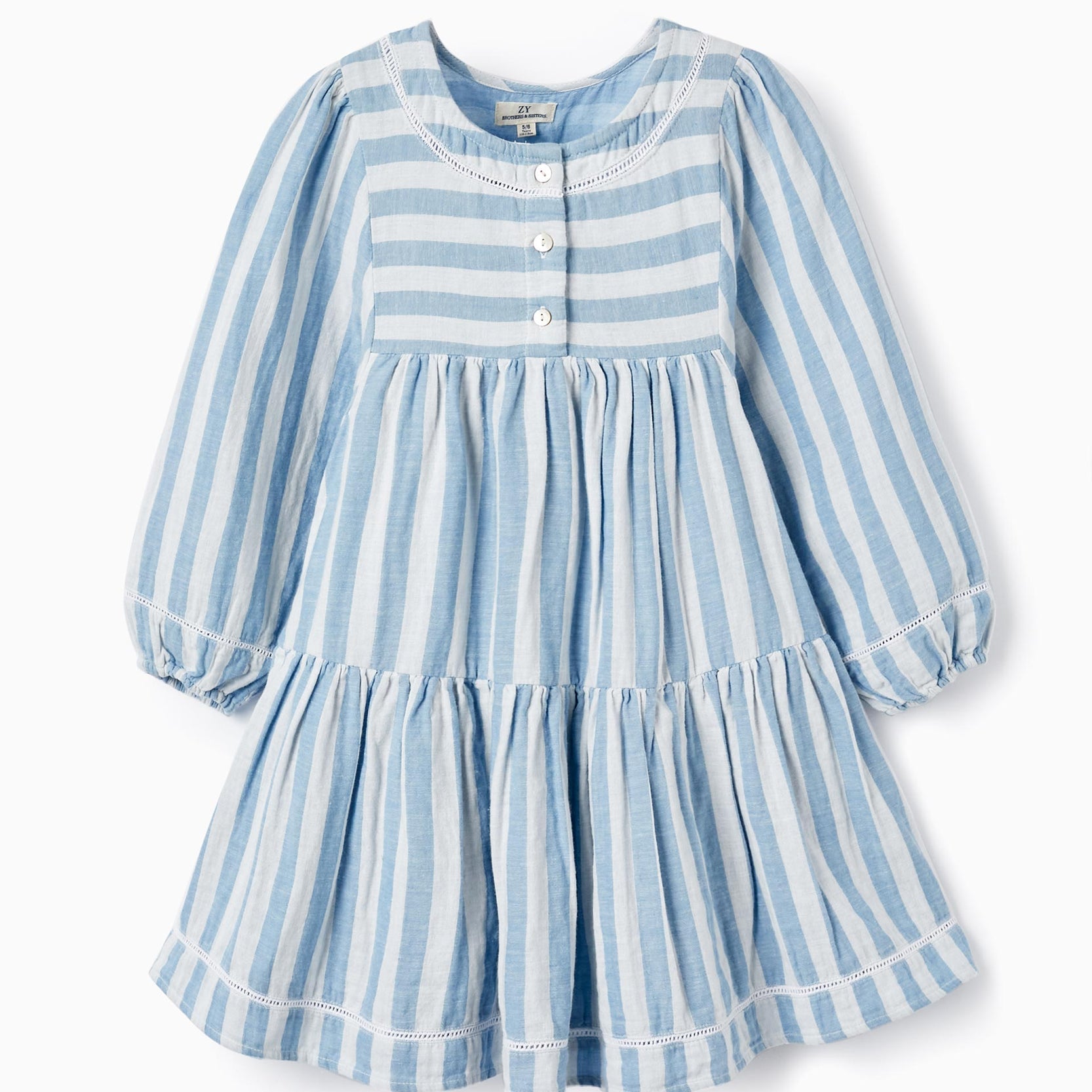 Cotton Striped Dress for Girls 'B&S', White/Blue