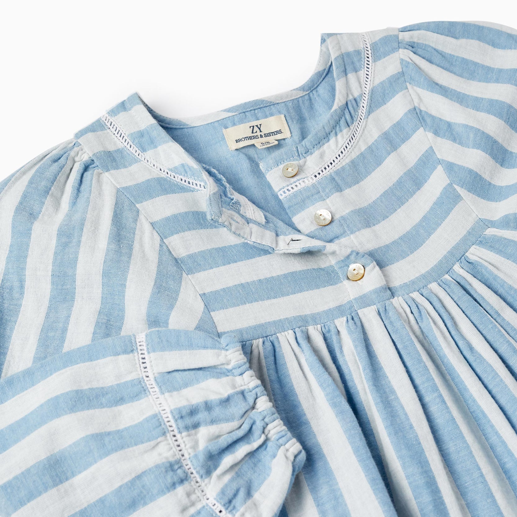Cotton Striped Dress for Girls 'B&S', White/Blue