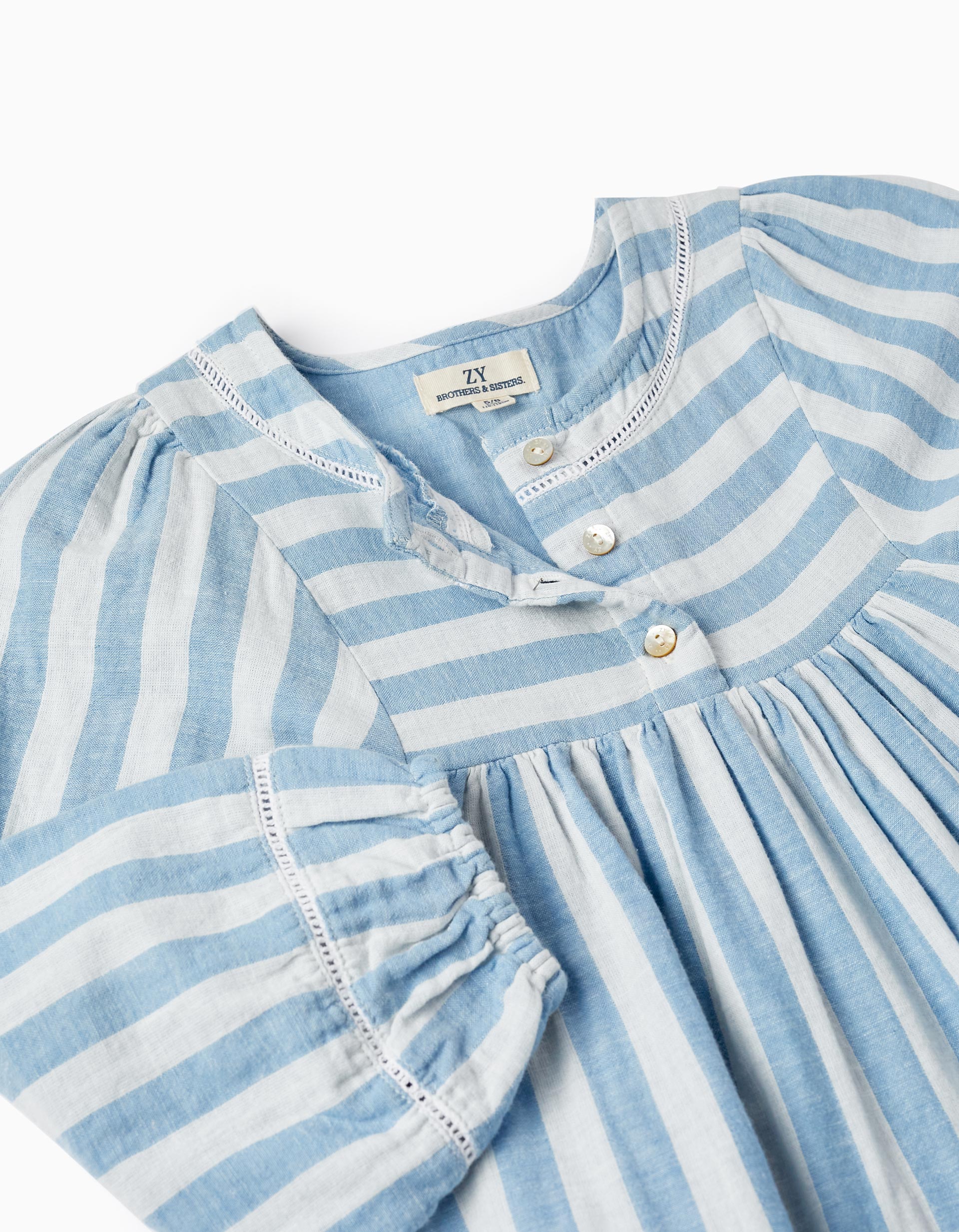 Cotton Striped Dress for Girls 'B&S', White/Blue