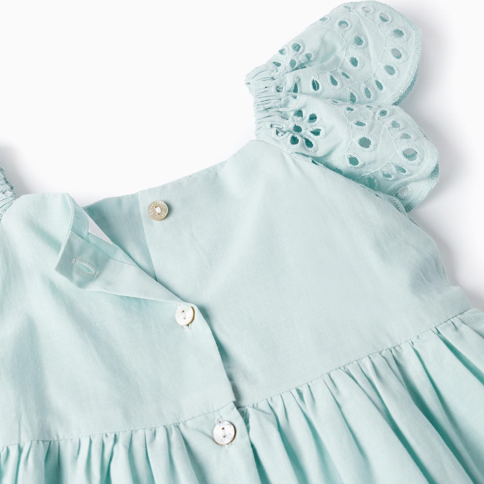 Cotton Dress with Broderie Anglaise for Baby Girls, Aqua Green