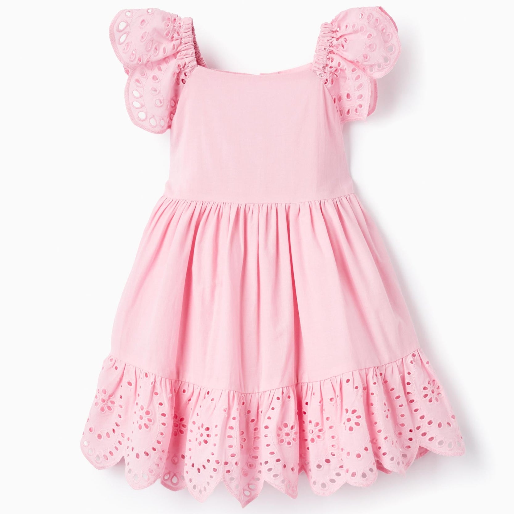 Cotton Dress with English Embroidery for Baby Girls, Pink