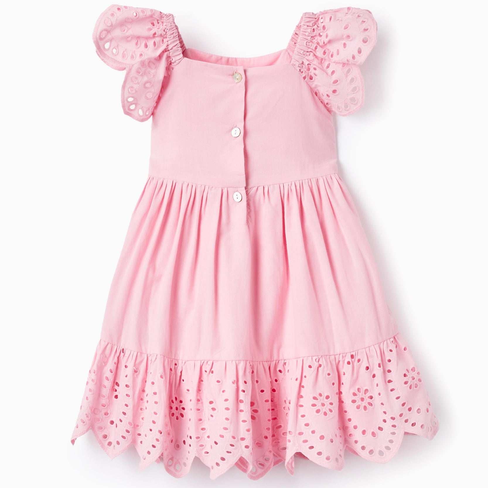 Cotton Dress with English Embroidery for Baby Girls, Pink
