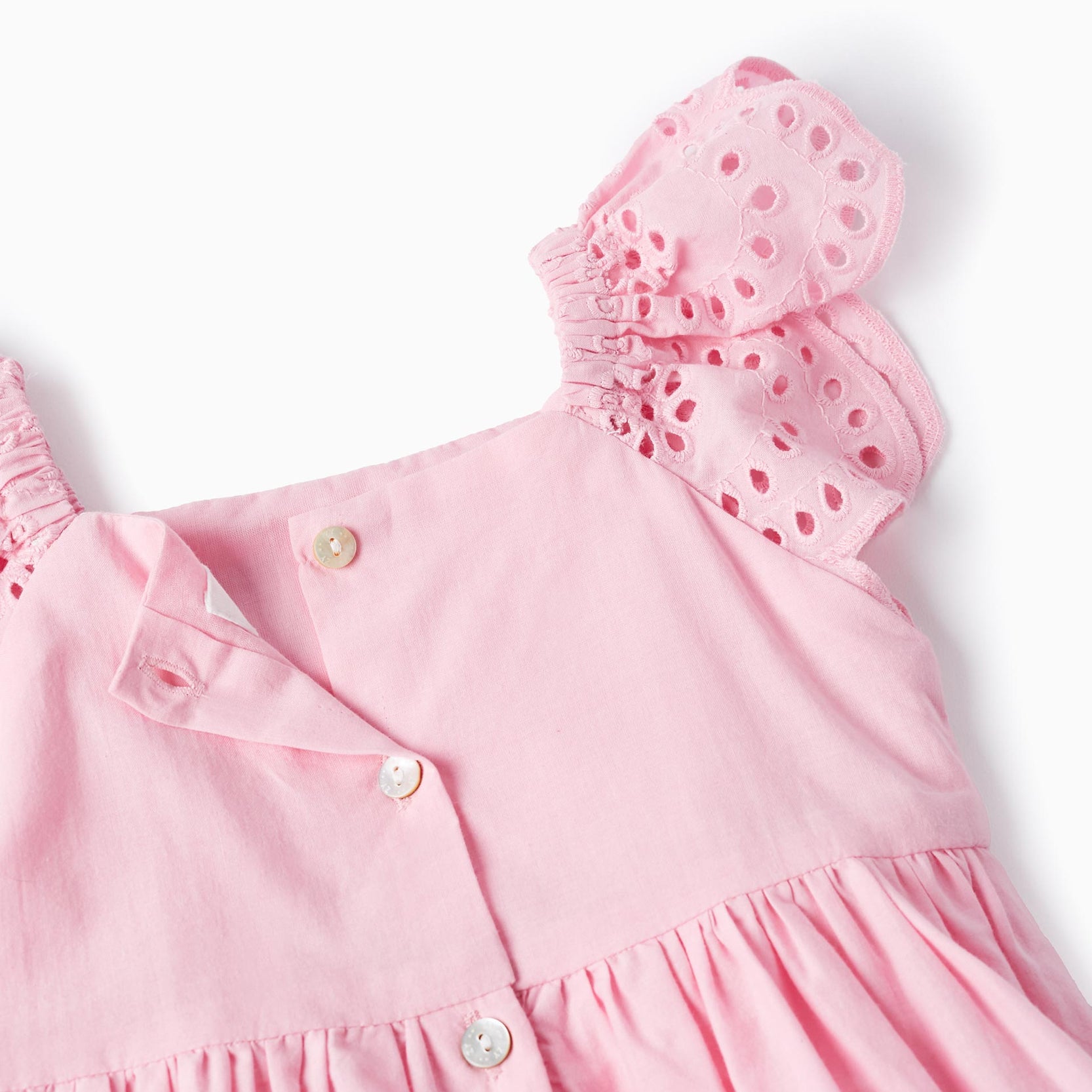 Cotton Dress with English Embroidery for Baby Girls, Pink