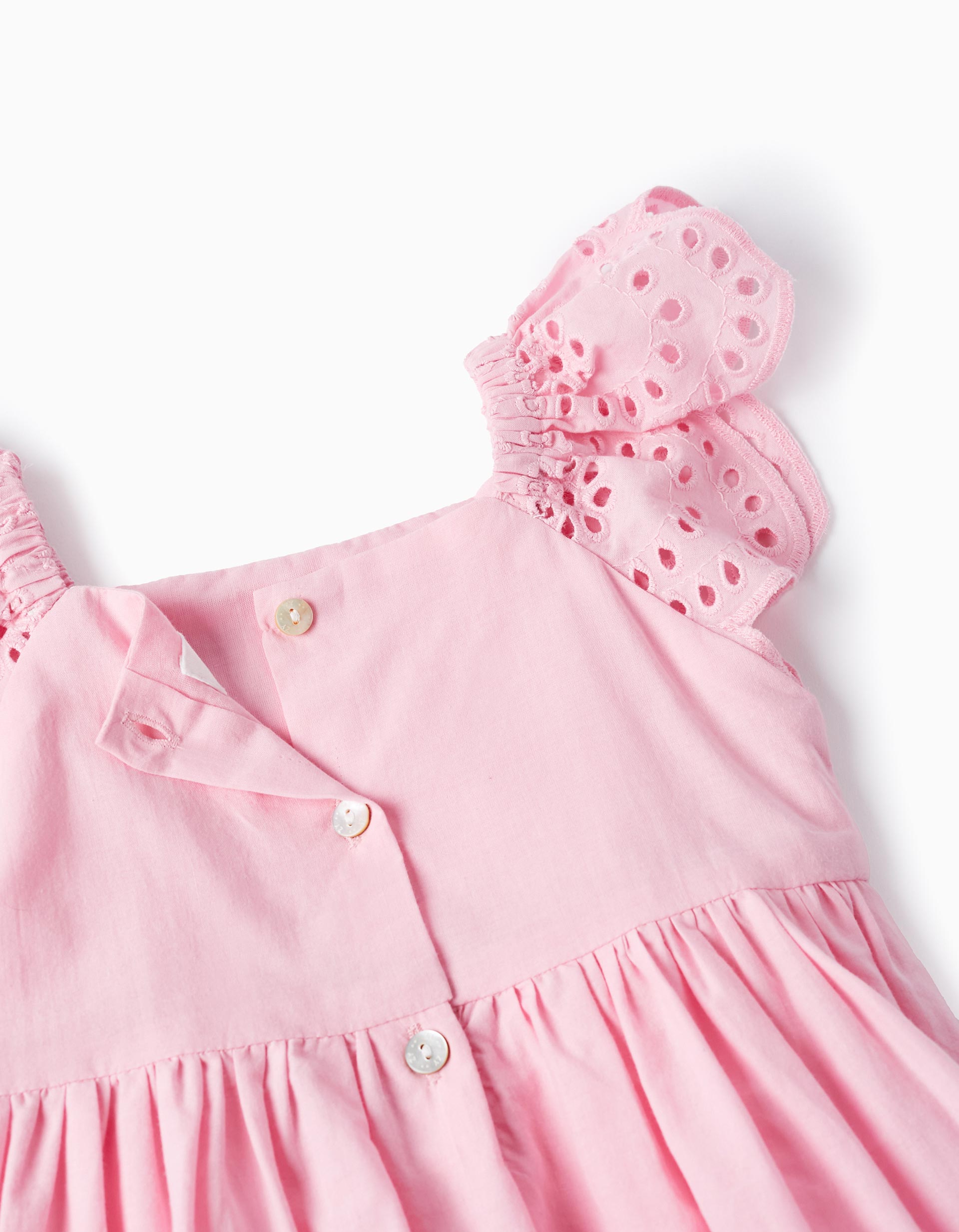 Cotton Dress with English Embroidery for Baby Girls, Pink