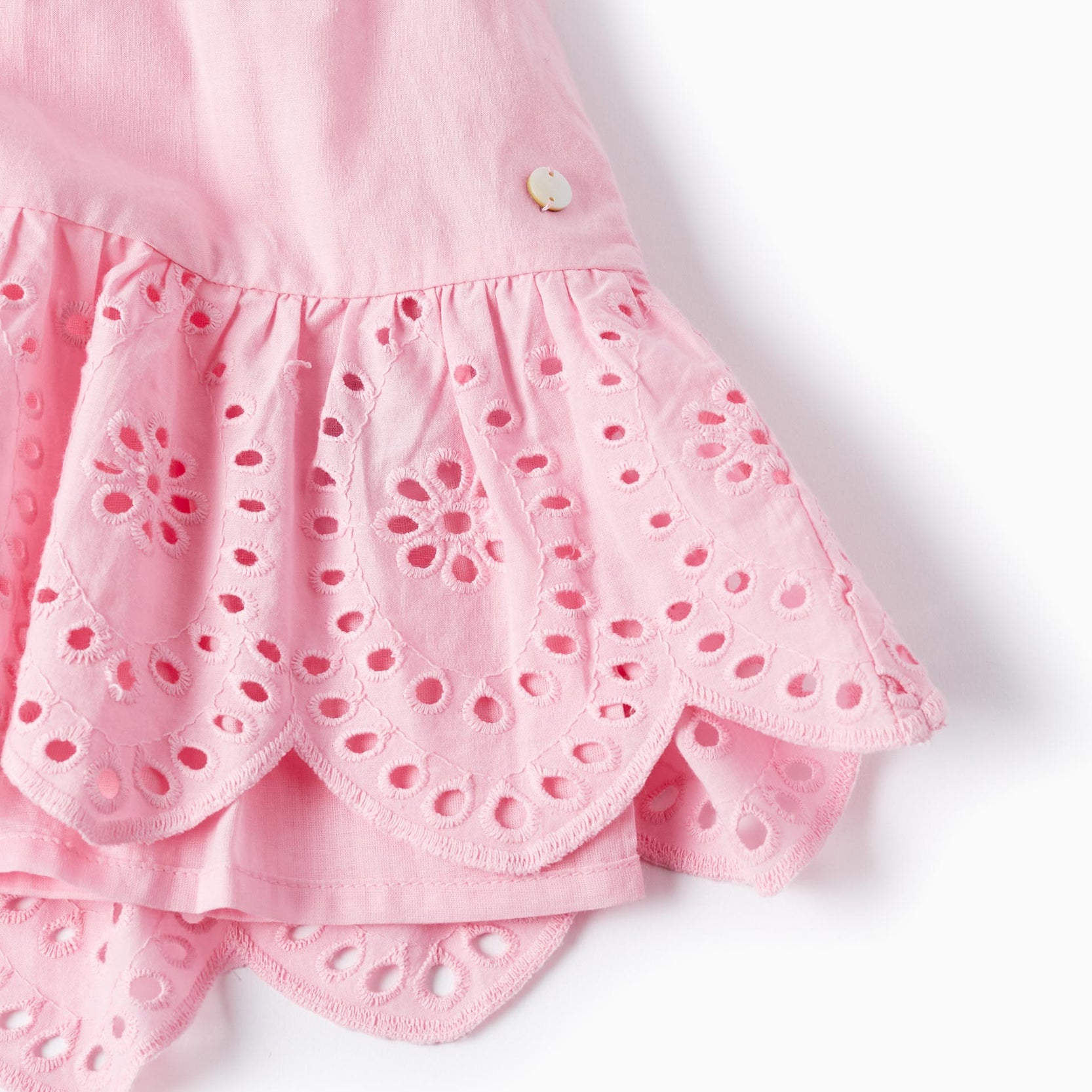 Cotton Dress with English Embroidery for Baby Girls, Pink