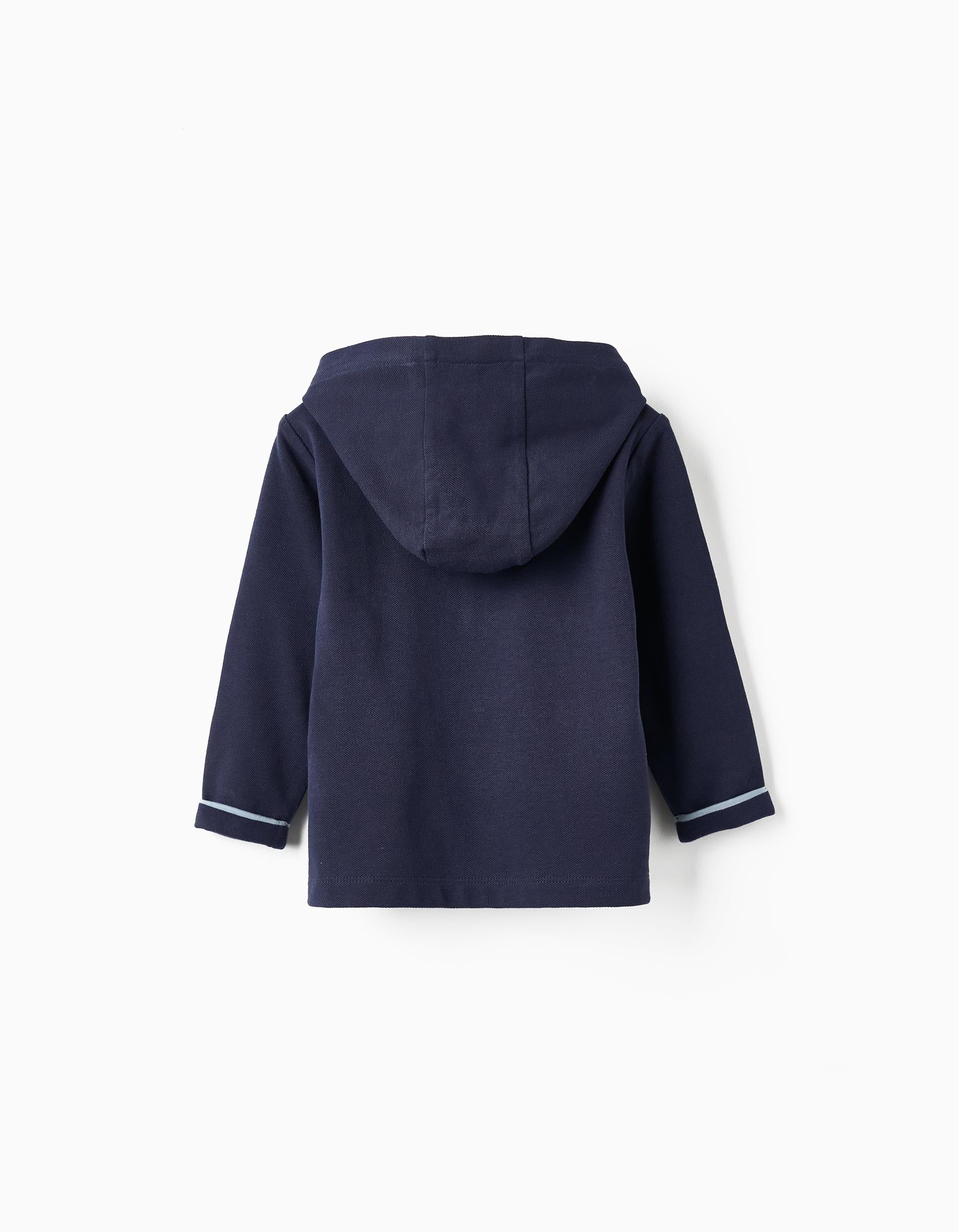 Hooded Polo in Cotton Piqué for Baby Boys, Dark Blue