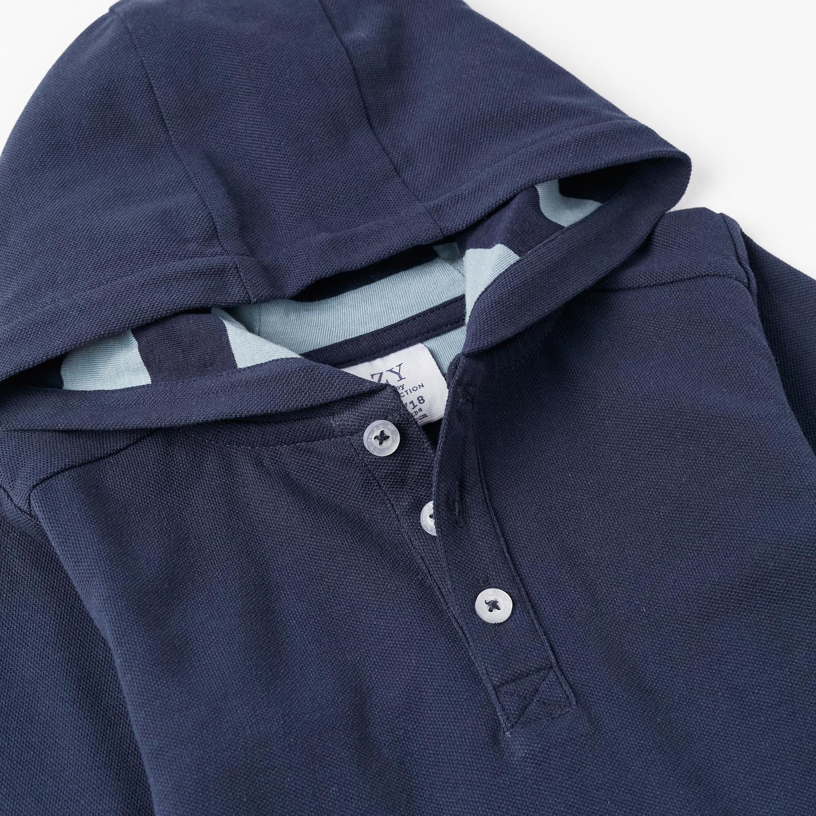 Hooded Polo in Cotton Piqué for Baby Boys, Dark Blue