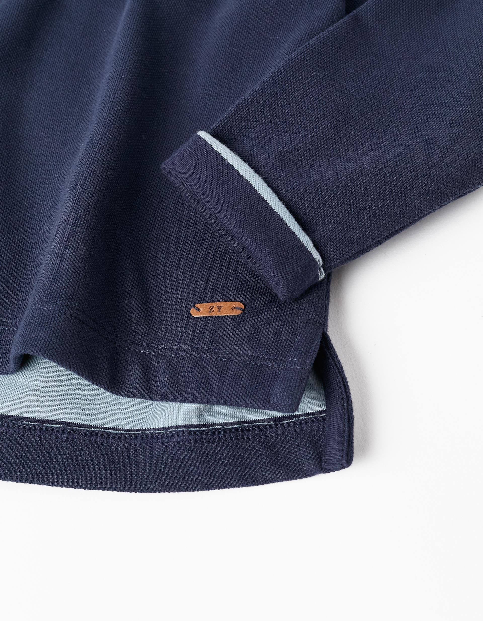 Hooded Polo in Cotton Piqué for Baby Boys, Dark Blue