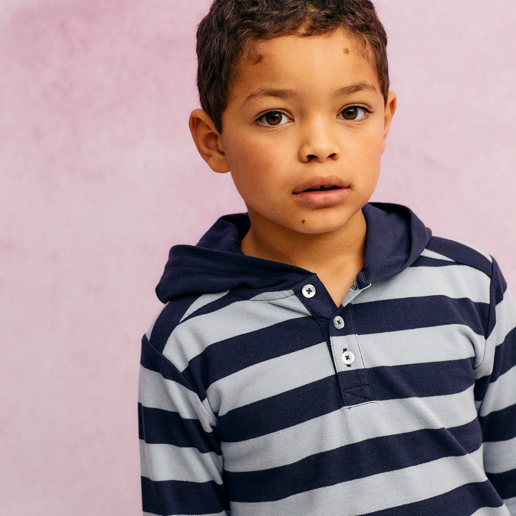 Hooded Striped Polo in Cotton Piqué for Boys, Blue