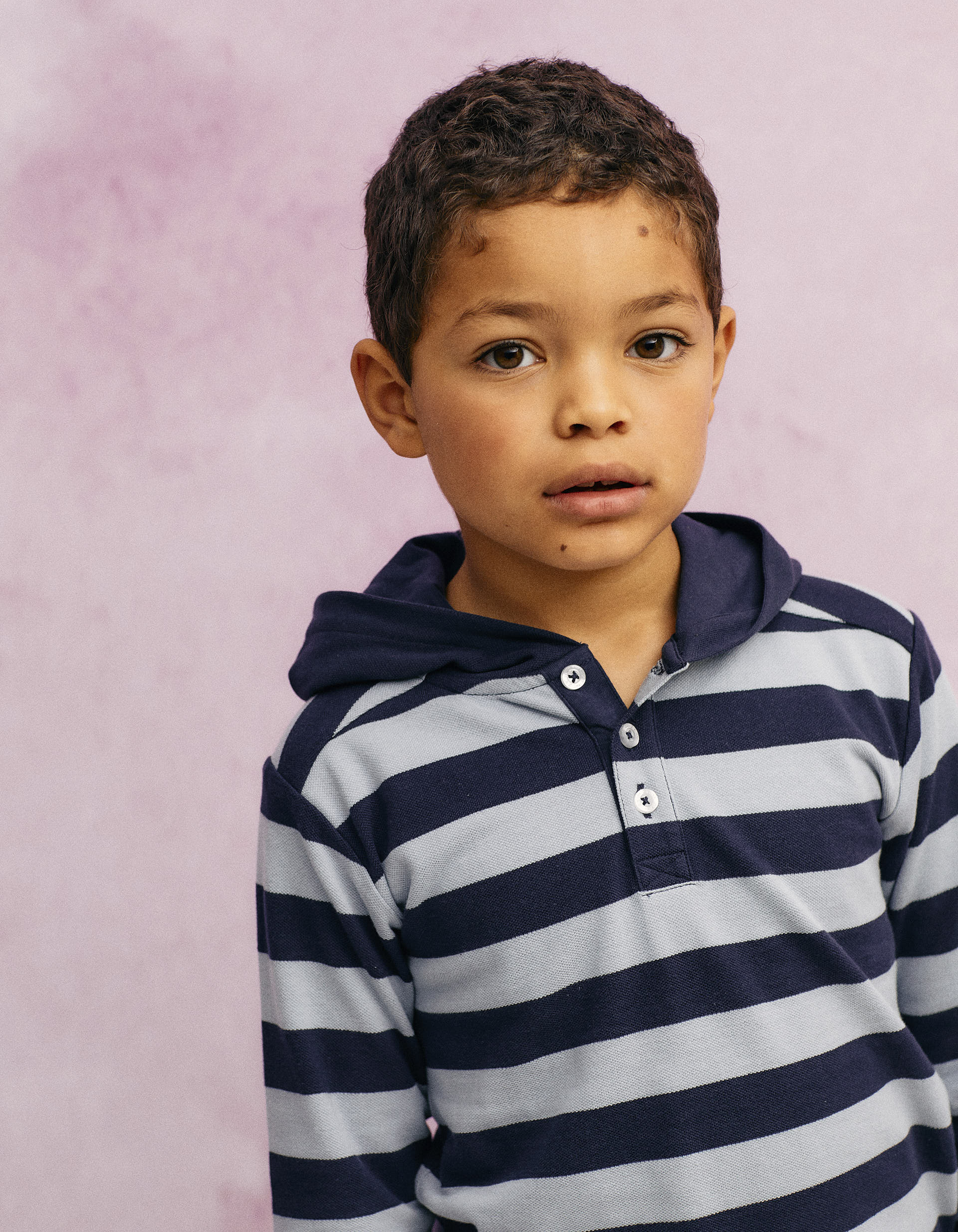 Hooded Striped Polo in Cotton Piqué for Boys, Blue