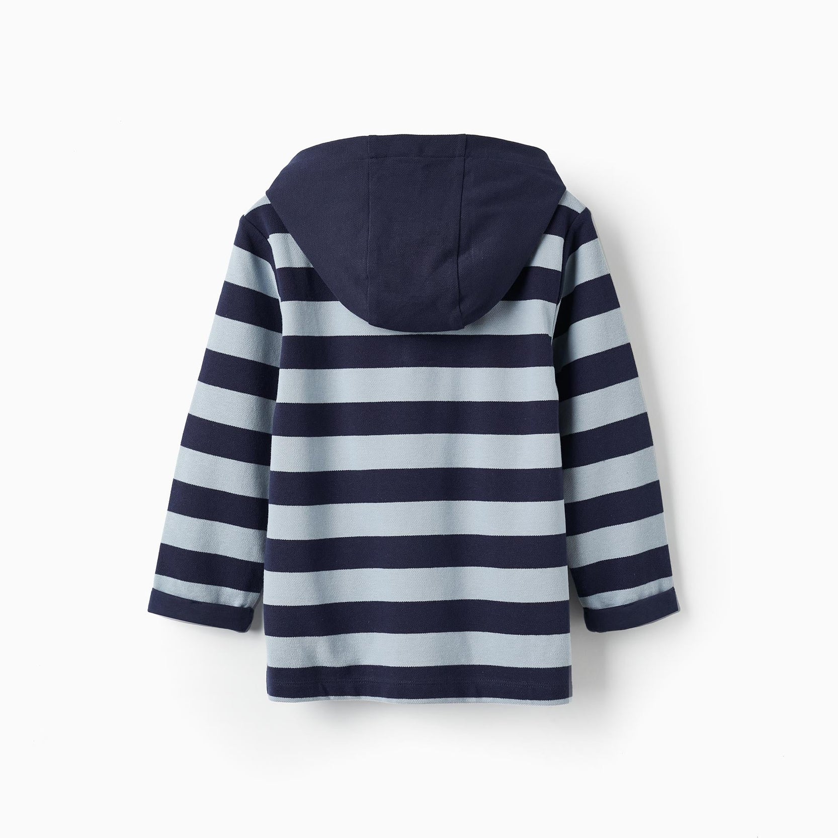 Hooded Striped Polo in Cotton Piqué for Boys, Blue