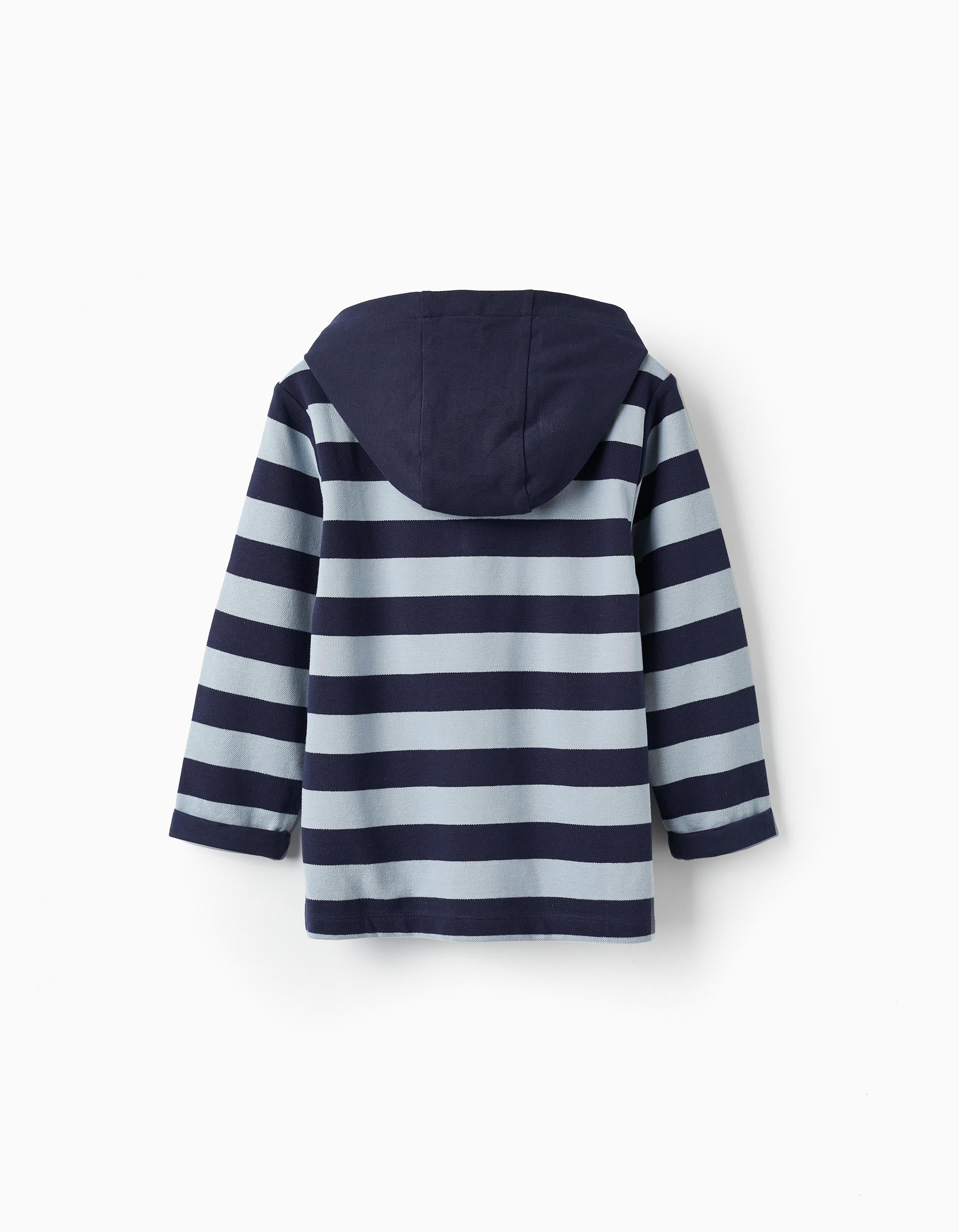 Hooded Striped Polo in Cotton Piqué for Boys, Blue
