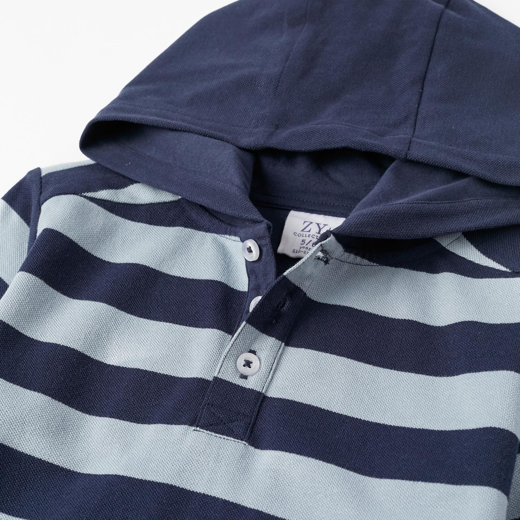 Hooded Striped Polo in Cotton Piqué for Boys, Blue