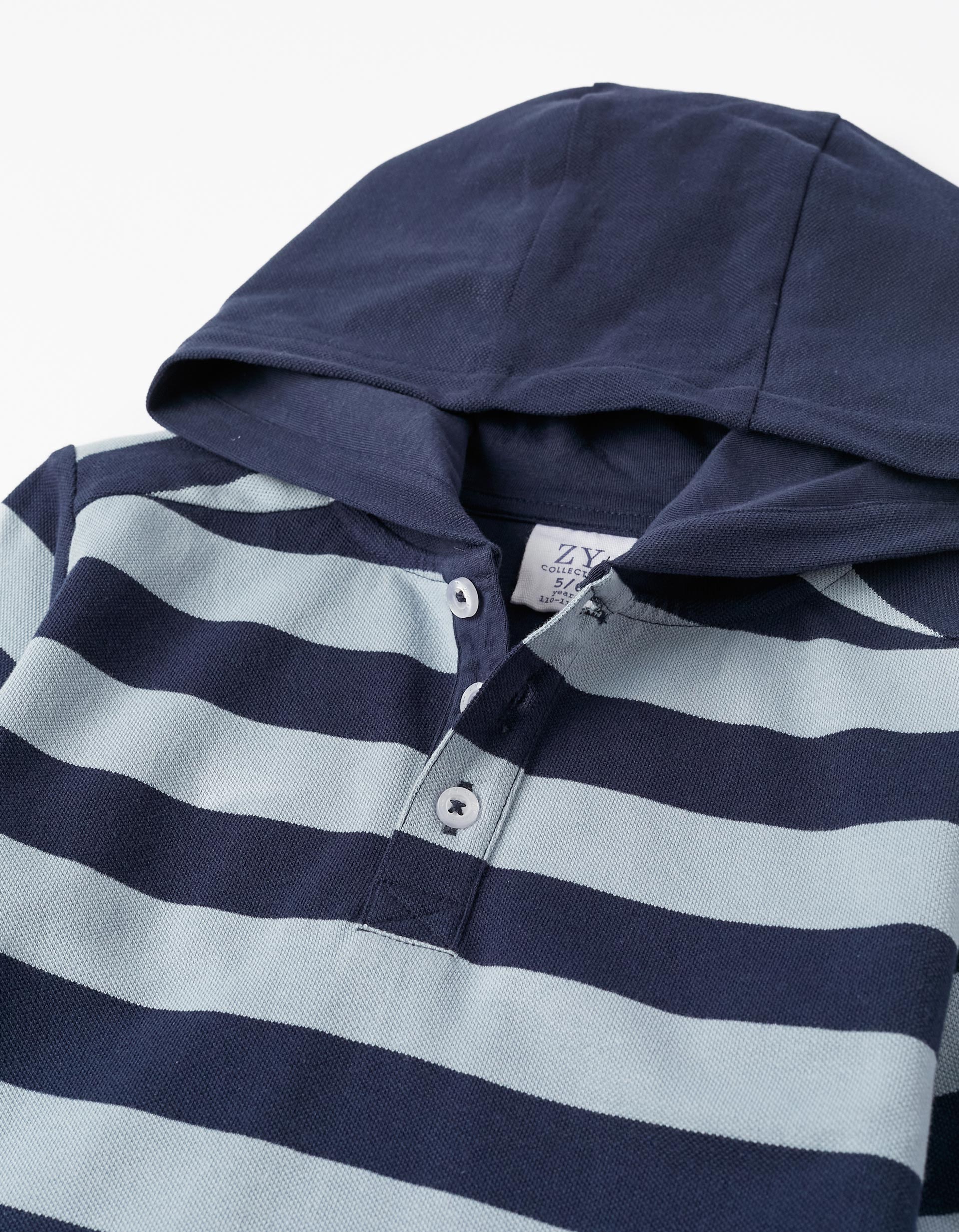 Hooded Striped Polo in Cotton Piqué for Boys, Blue