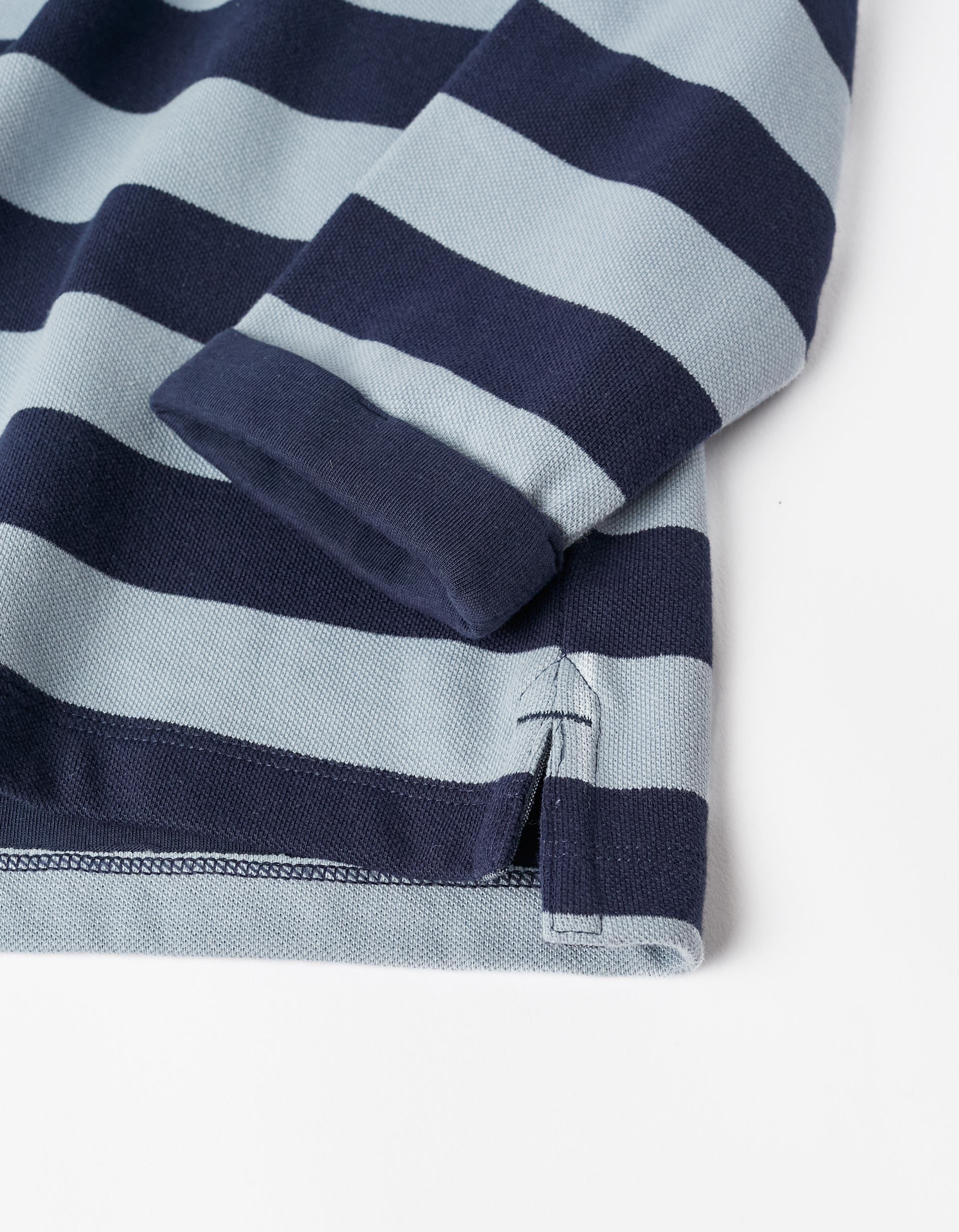 Hooded Striped Polo in Cotton Piqué for Boys, Blue