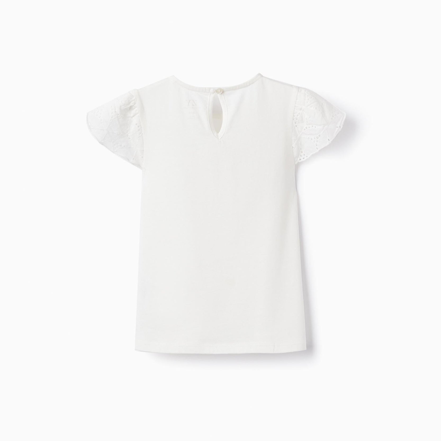 Cotton T-shirt with Broderie Anglaise for Baby Girls, White