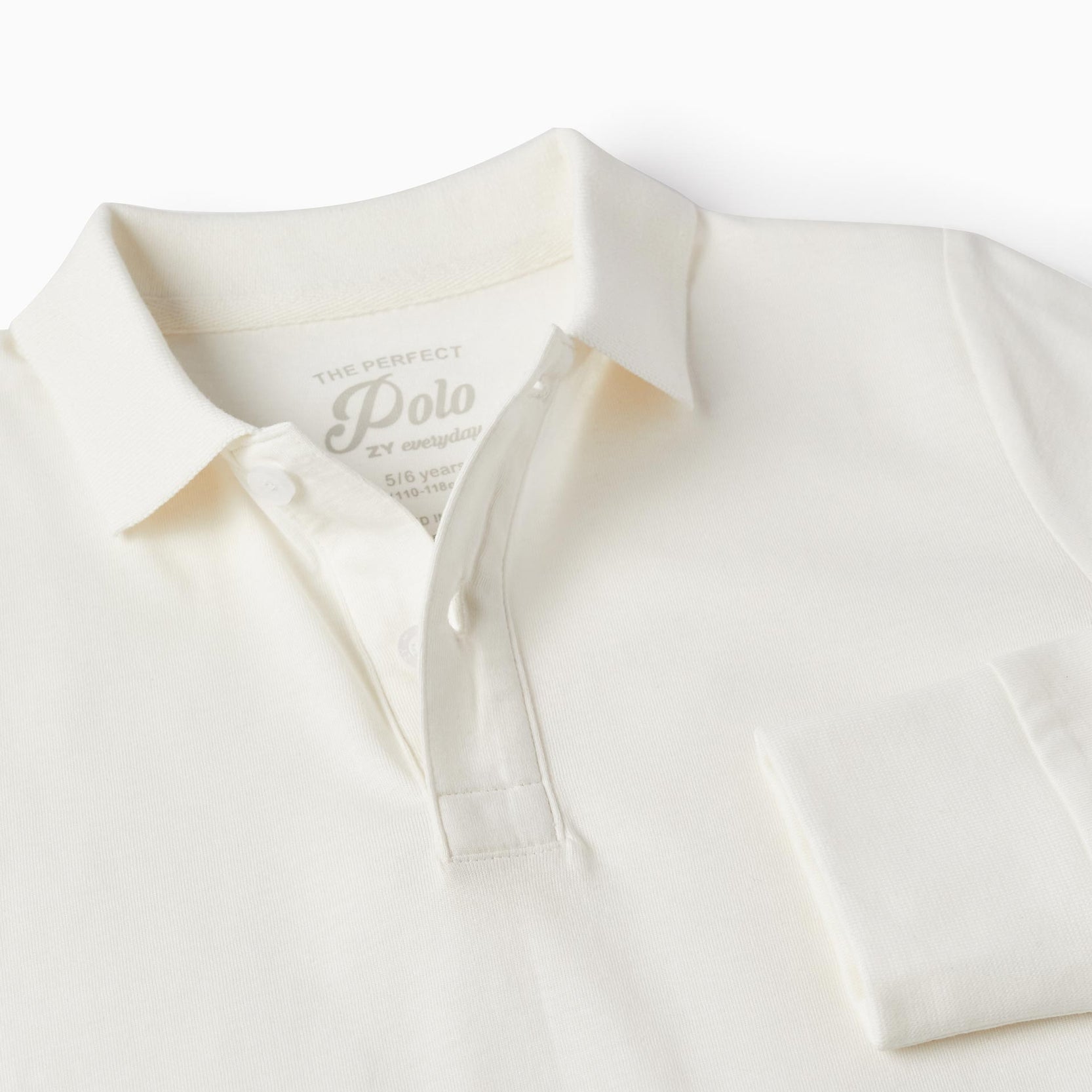 Long Sleeve Cotton Polo for Boys, White