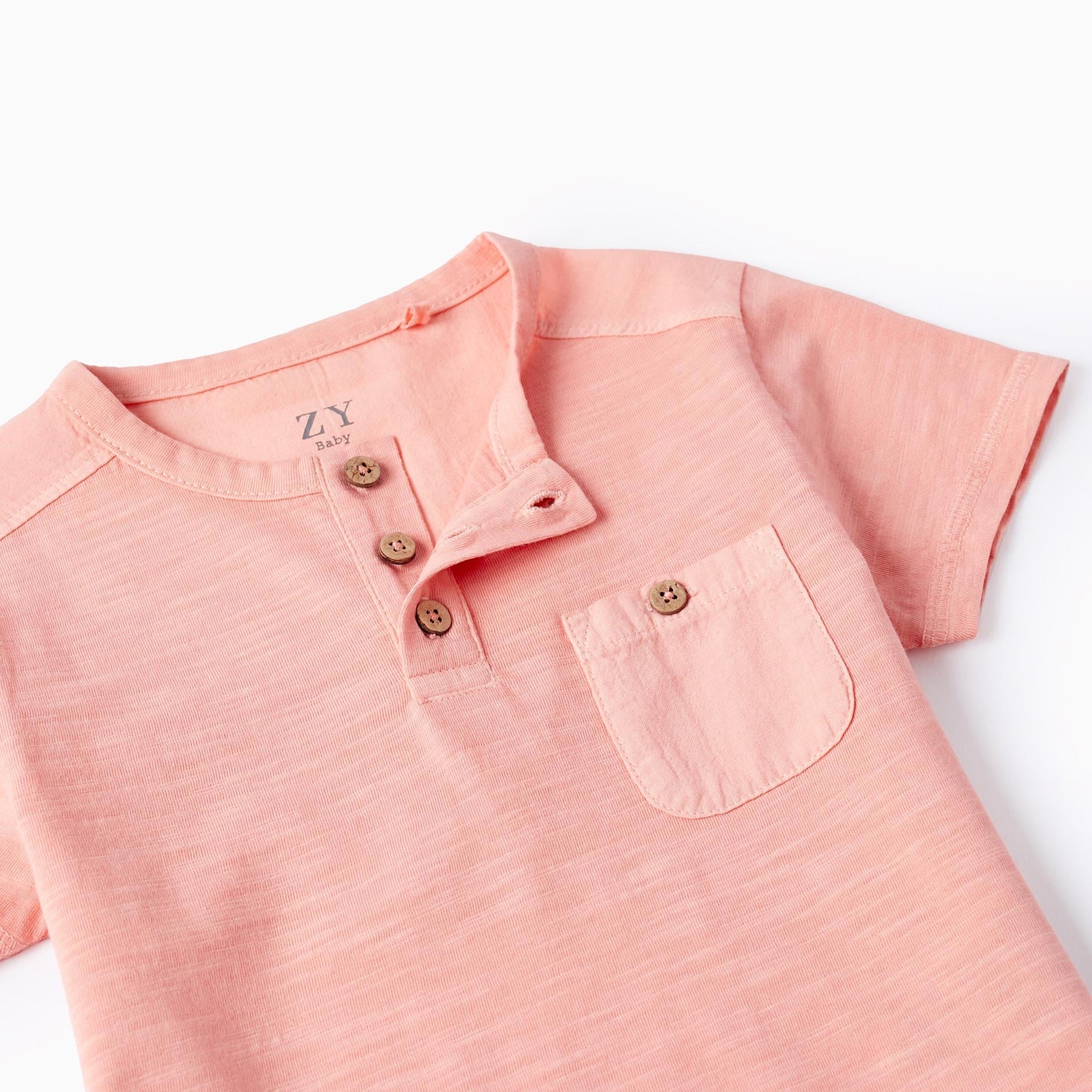 Cotton T-shirt with Pocket for Baby Boys, Coral