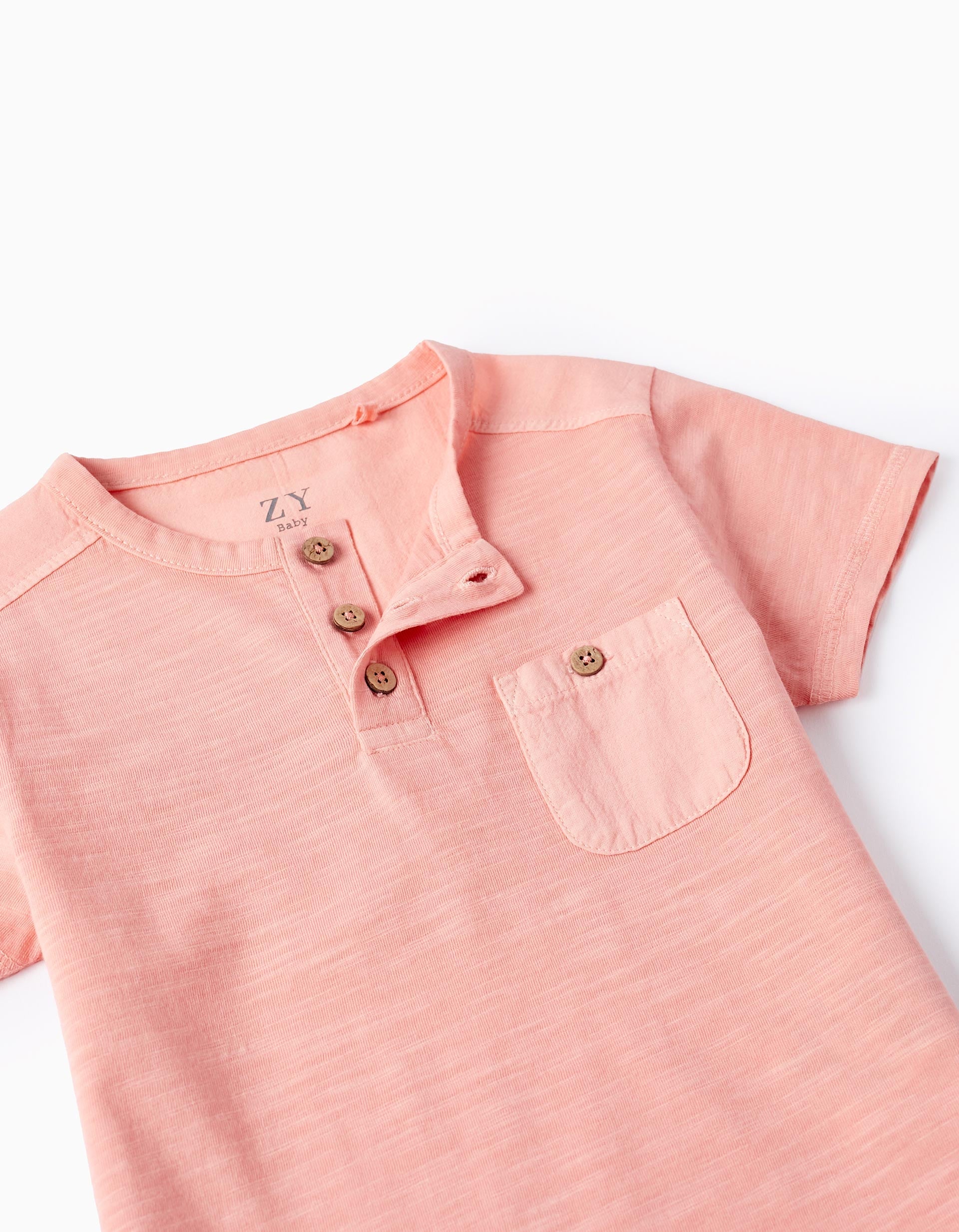 Cotton T-shirt with Pocket for Baby Boys, Coral