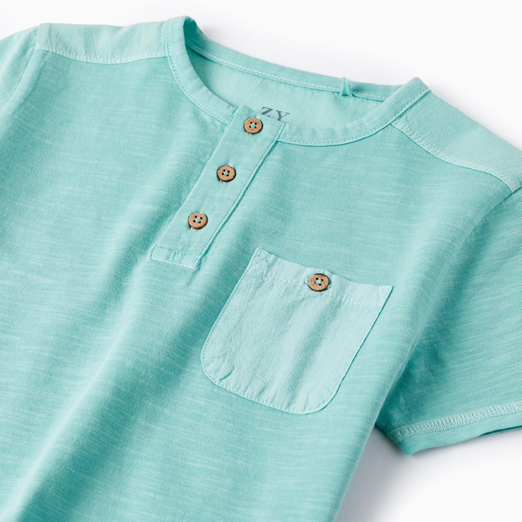 Cotton T-shirt with Pocket for Boys, Aqua Green