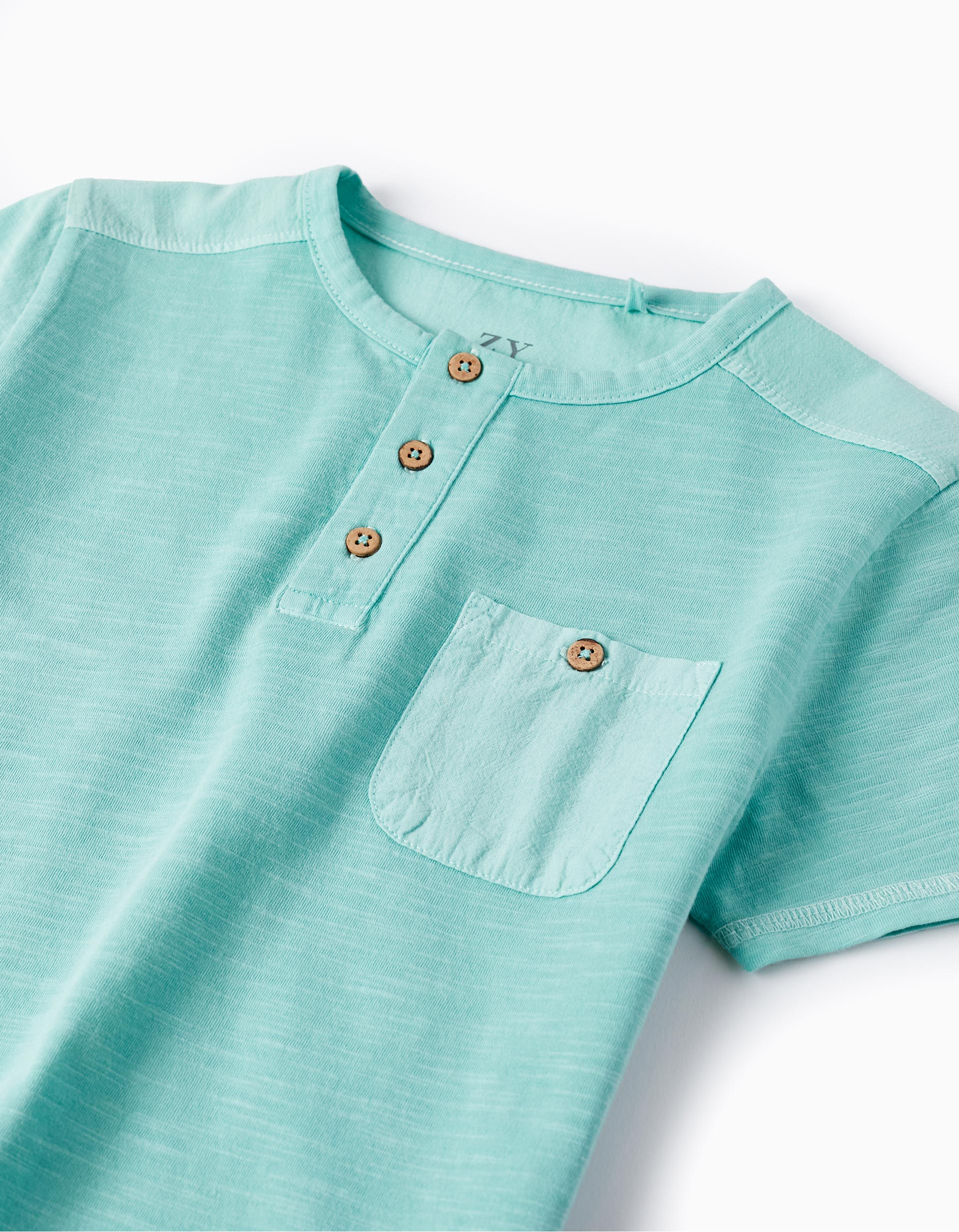 Cotton T-shirt with Pocket for Boys, Aqua Green