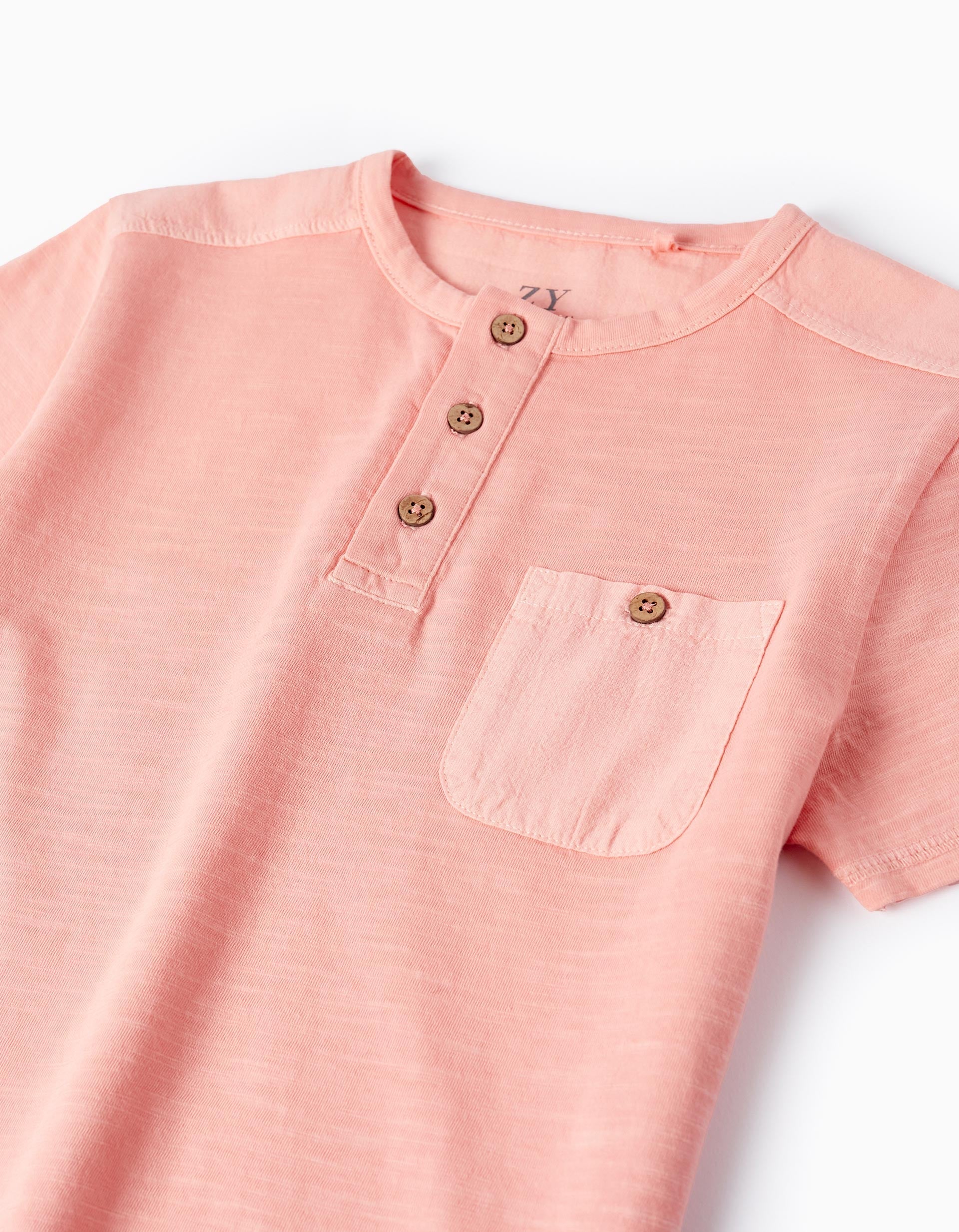 Cotton T-shirt with Pocket for Boys, Coral