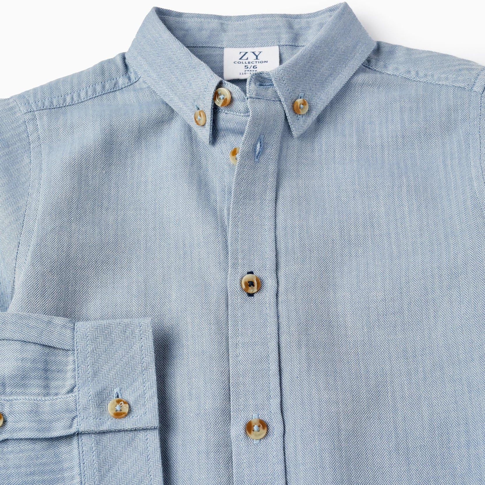 Shirt in Cotton with Herringbone Pattern for Boys, Blue
