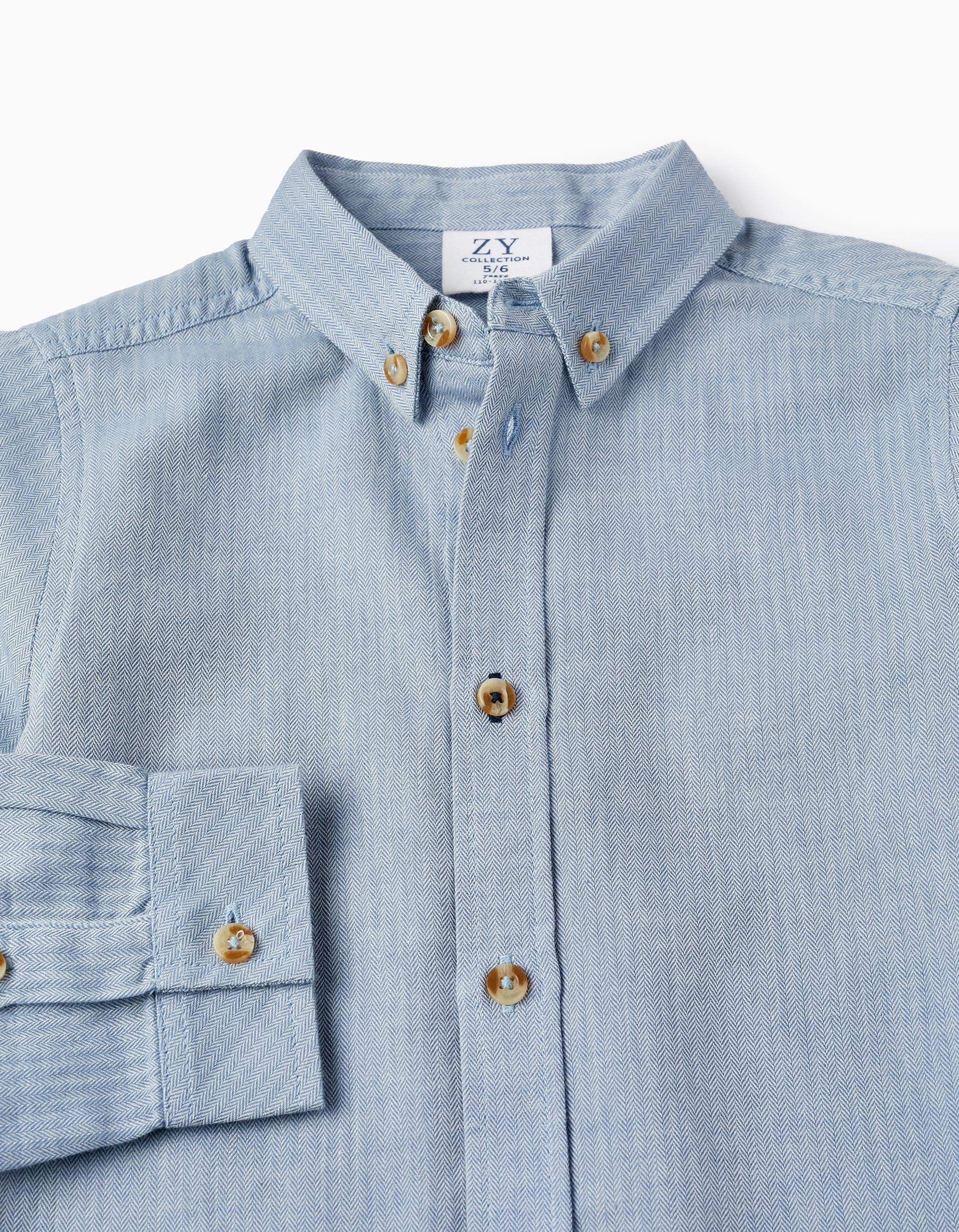 Shirt in Cotton with Herringbone Pattern for Boys, Blue