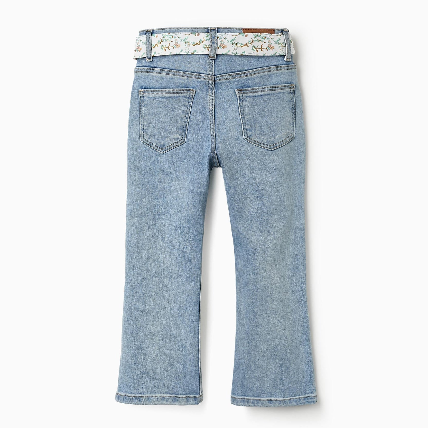 Denim Trousers with Floral Ribbon for Girls, Blue