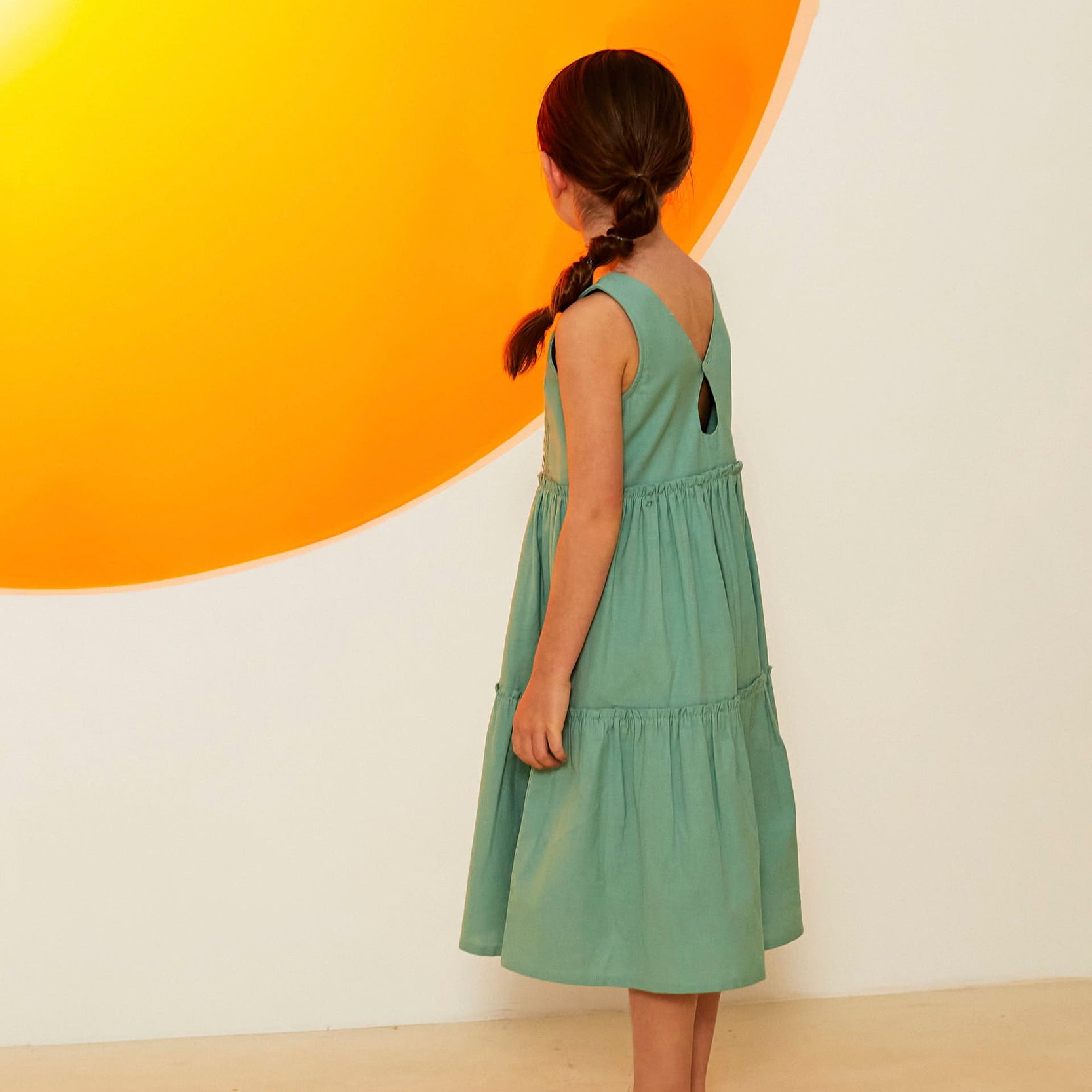 Cotton and Linen Dress for Girls, Green