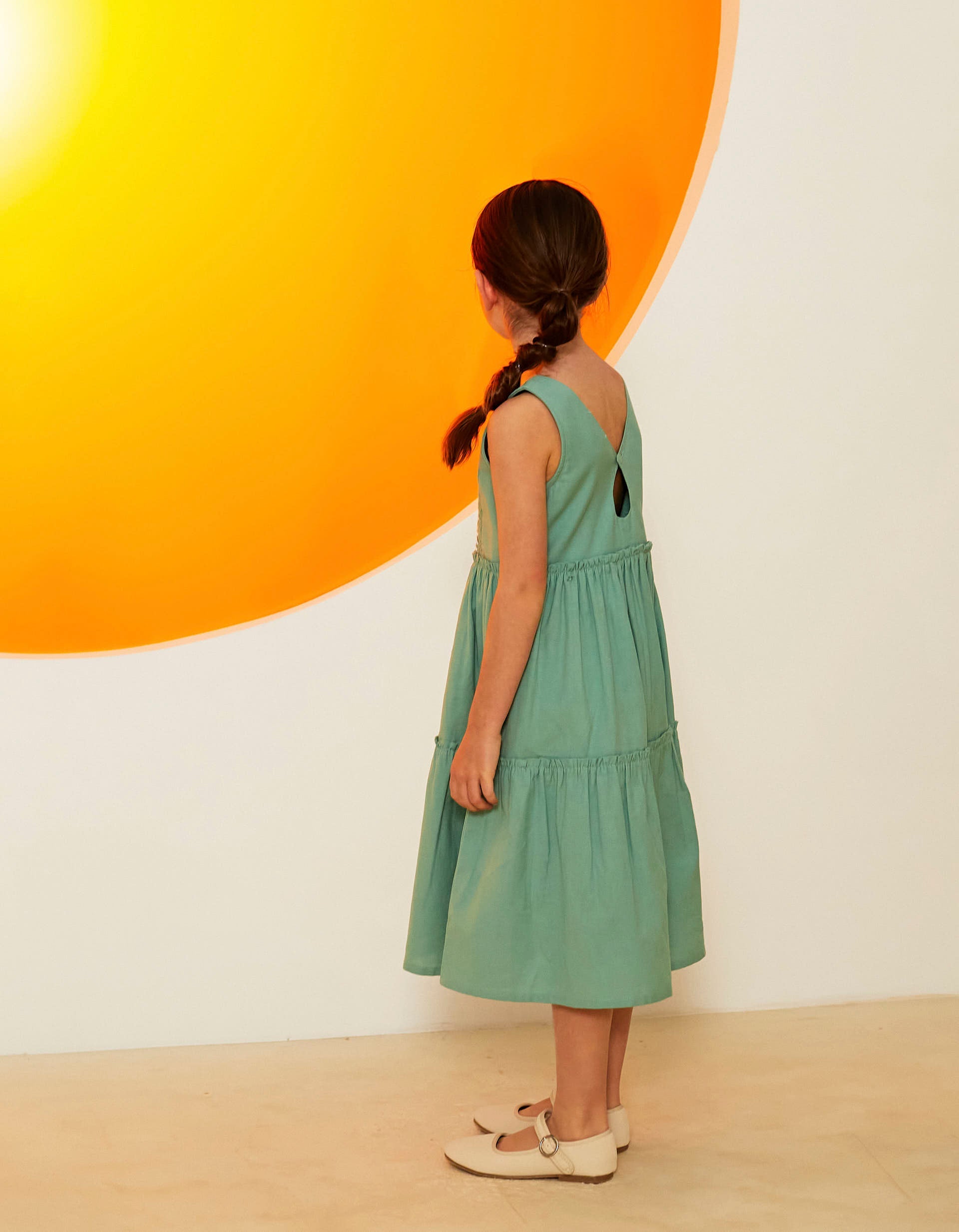 Cotton and Linen Dress for Girls, Green